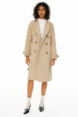 Orolay-3/4 Belted Double-Breasted Trench-women 3/4 Belted Double-Breasted Trench from Orolay - #color_Frosted Almond