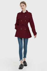 Orolay-3/4 Double-Breasted Short Trench-#color_Syrah