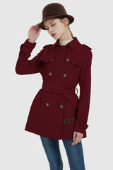 Orolay-3/4 Double-Breasted Short Trench-#color_Syrah