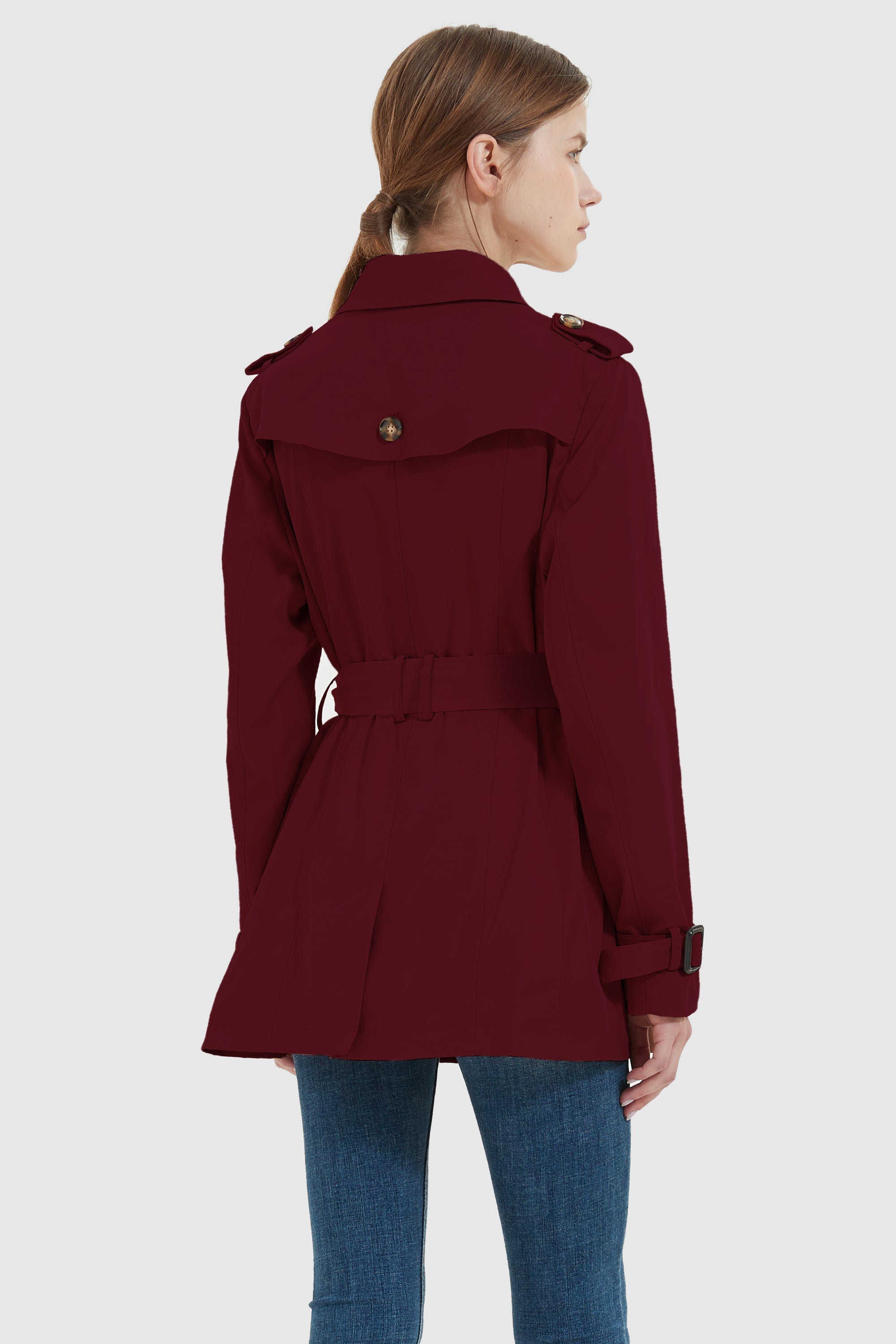 Orolay-3/4 Double-Breasted Short Trench-#color_Syrah