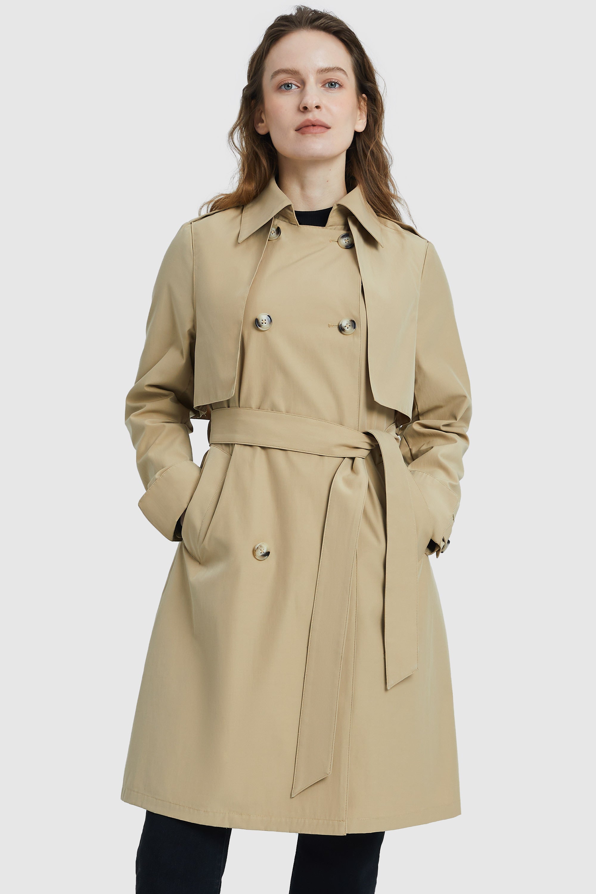 Orolay-3/4 Trench with Removable Vest-#color_Frosted Almond