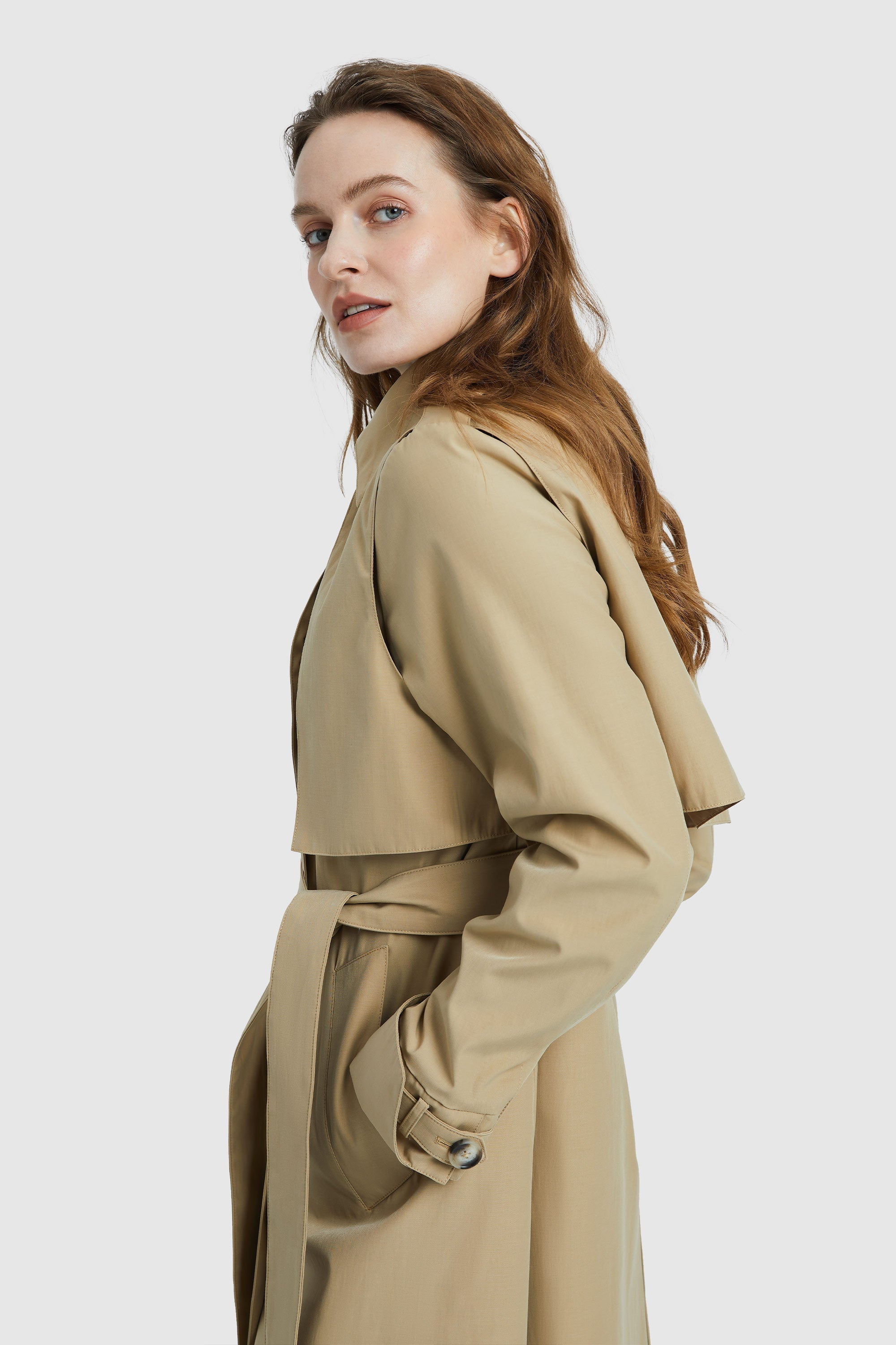 Orolay-3/4 Trench with Removable Vest-#color_Frosted Almond