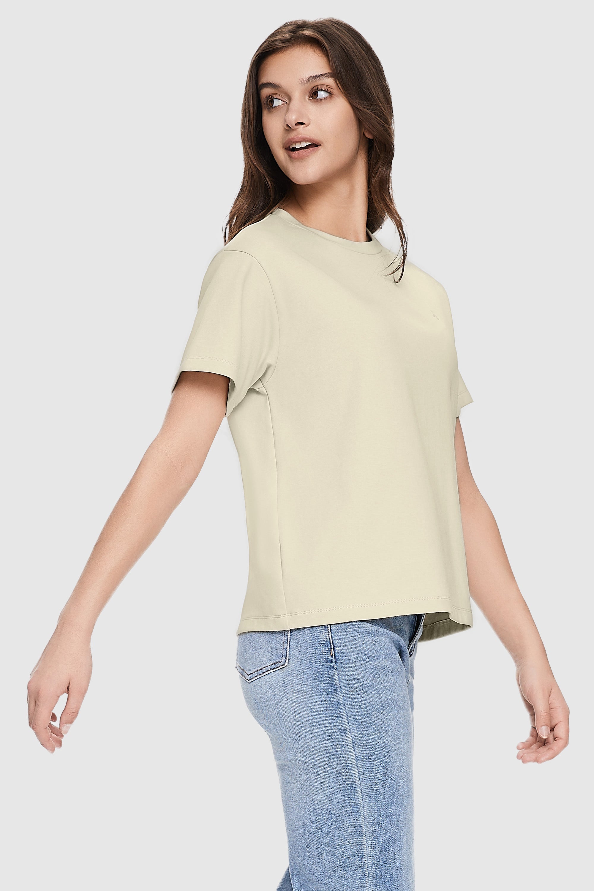 Orolay-Basic Round Neck T-Shirt-#color_Almond Oil