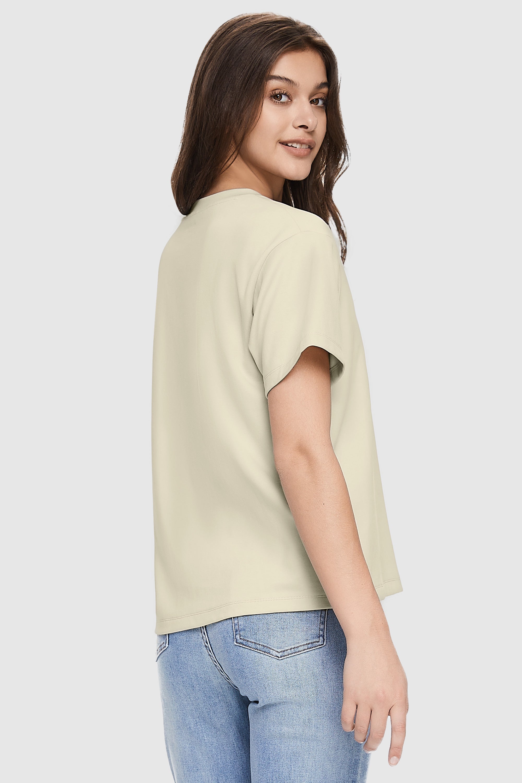 Orolay-Basic Round Neck T-Shirt-#color_Almond Oil