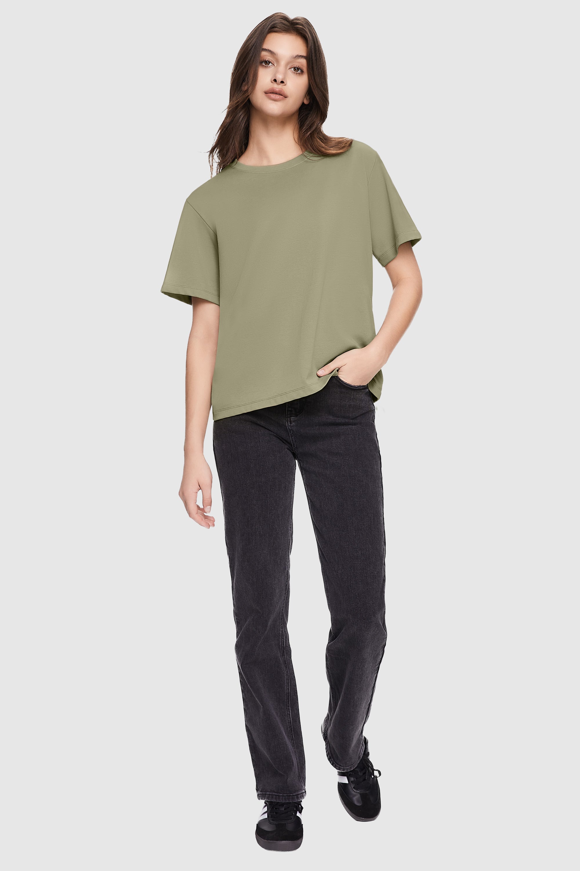 Orolay-Casual Crewneck T-Shirt-#color_Peat Moss