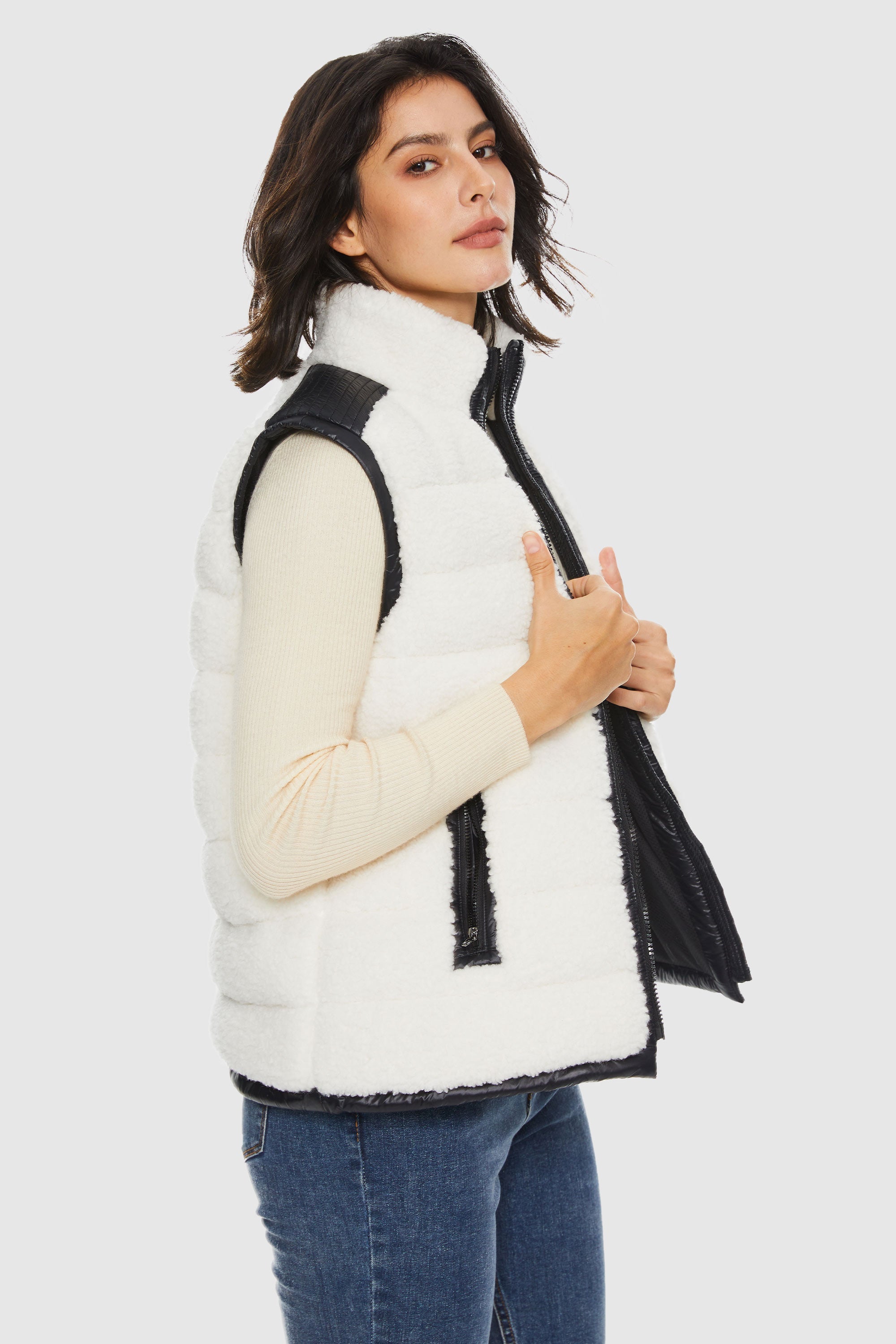 Orolay-Casual Fleece Down Vest-#color_White