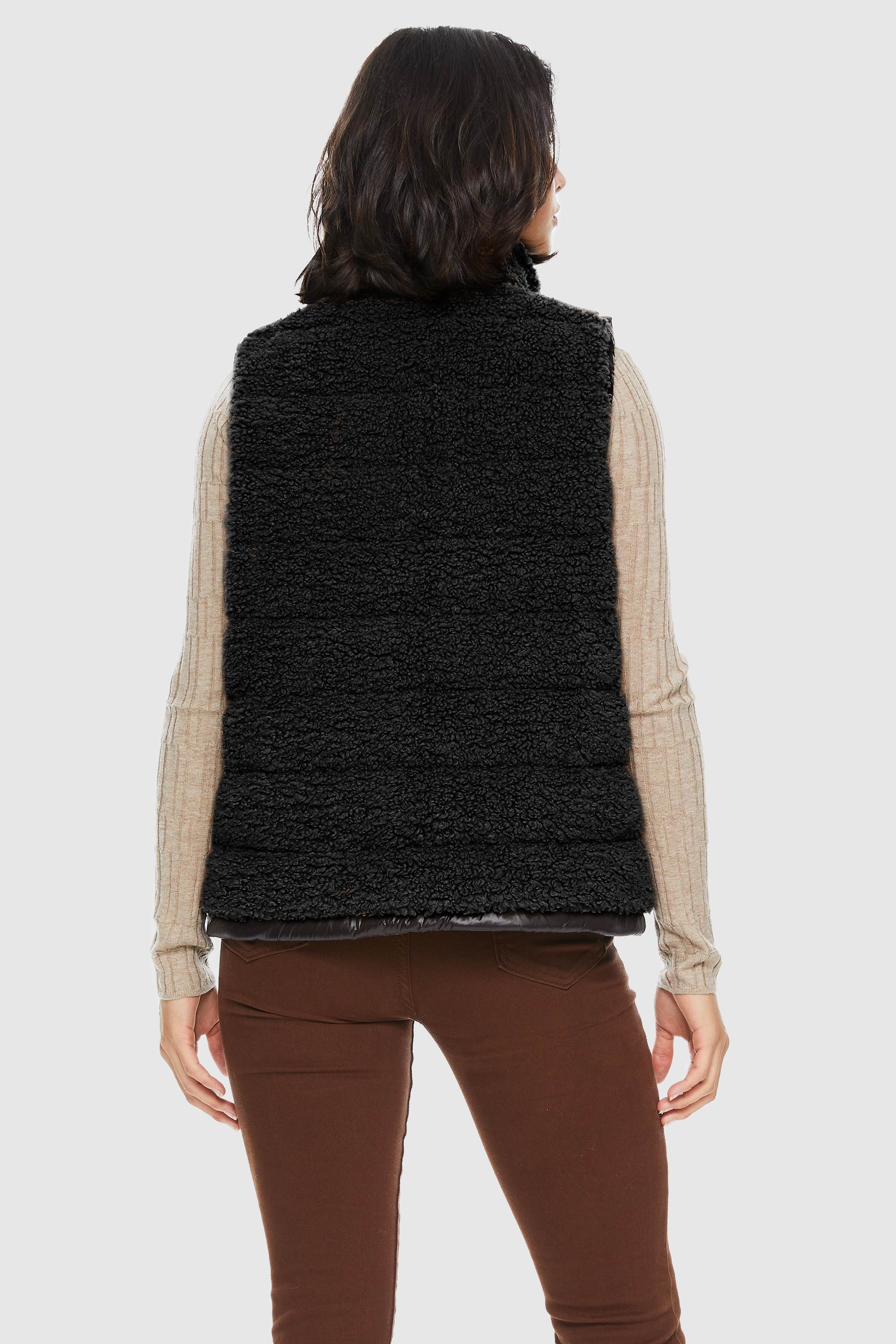 Orolay-Casual Fleece Down Vest-#color_Black