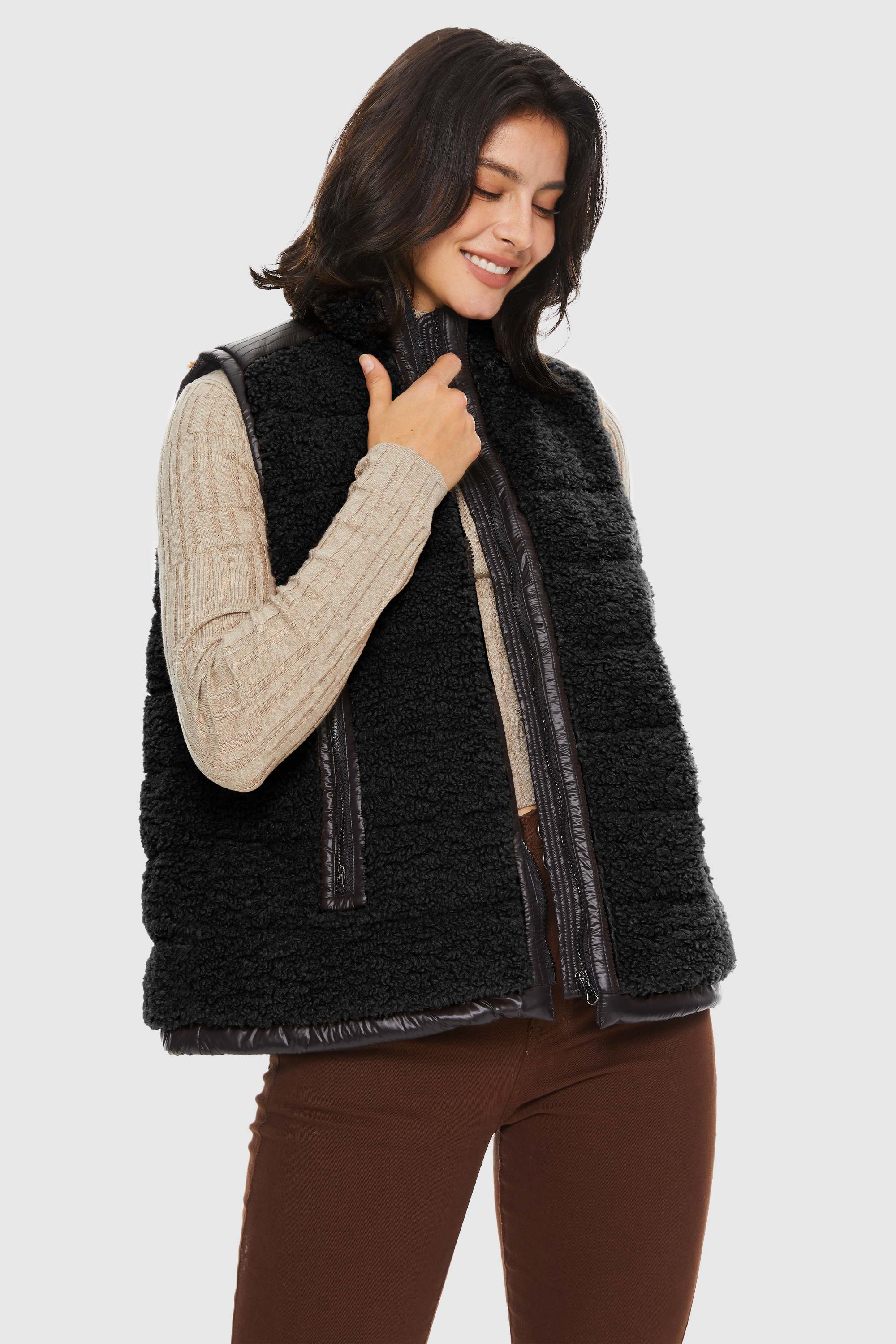 Orolay-Casual Fleece Down Vest-#color_Black