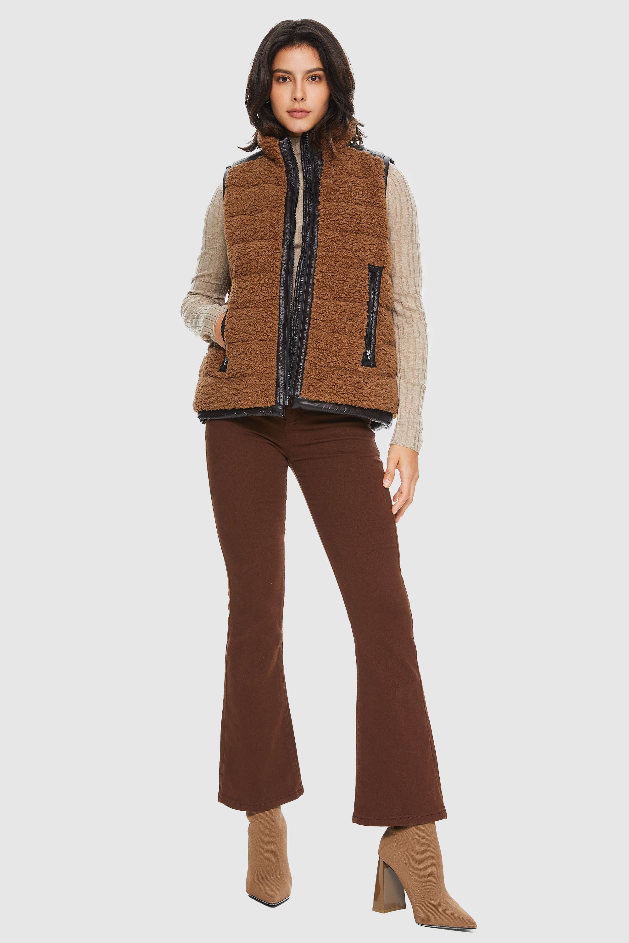 Orolay-Casual Fleece Down Vest-#color_Nuthatch