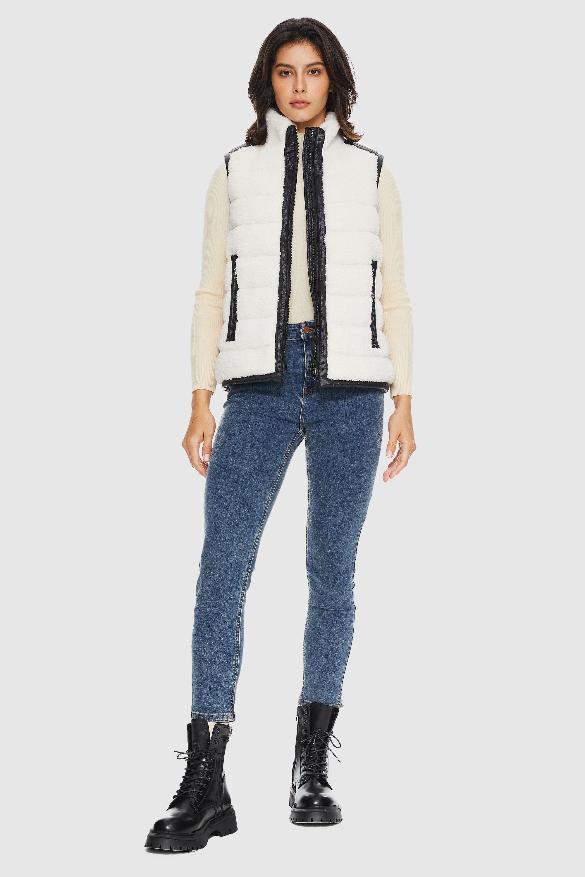 Orolay-Casual Fleece Down Vest-#color_White