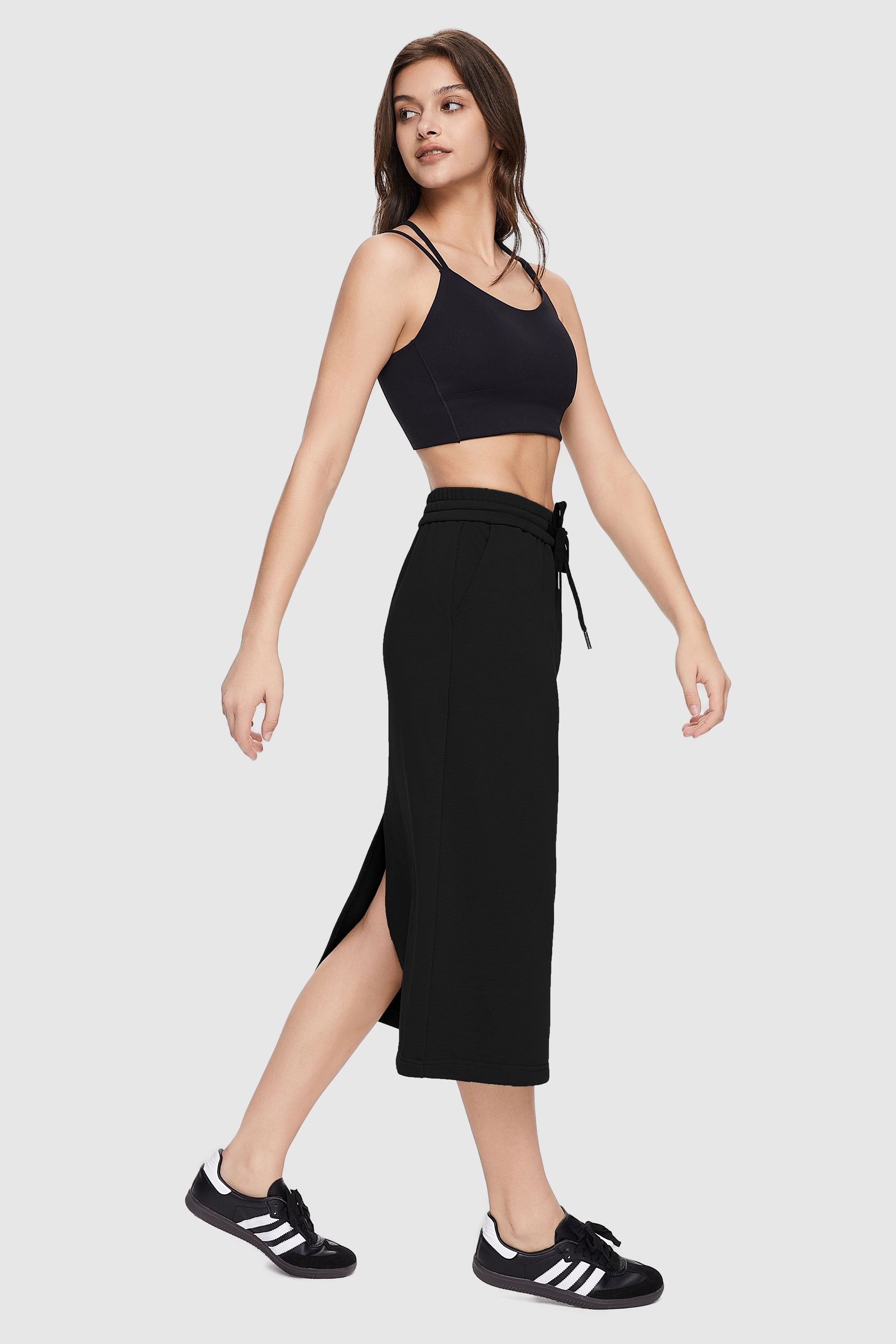 Orolay-Casual High Waisted Midi Skirt-Image 2 of Casual High Waisted Midi Skirt - #color_black