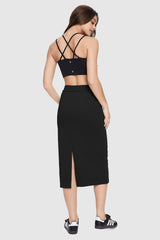 Orolay-Casual High Waisted Midi Skirt-Image 2 of Casual High Waisted Midi Skirt - #color_black