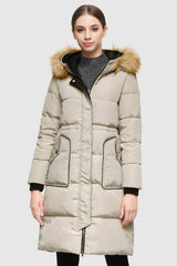 Orolay-Casual Long Hooded Down Coat-#color_Oat Milk