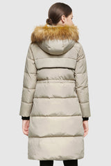 Orolay-Casual Long Hooded Down Coat-#color_Oat Milk