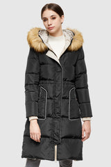 Orolay-Casual Long Hooded Down Coat-#color_Black