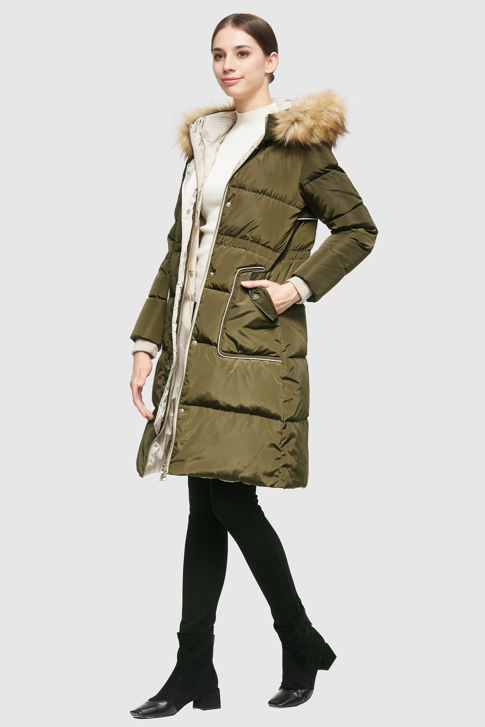 Orolay-Casual Long Hooded Down Coat-#color_Fir Green