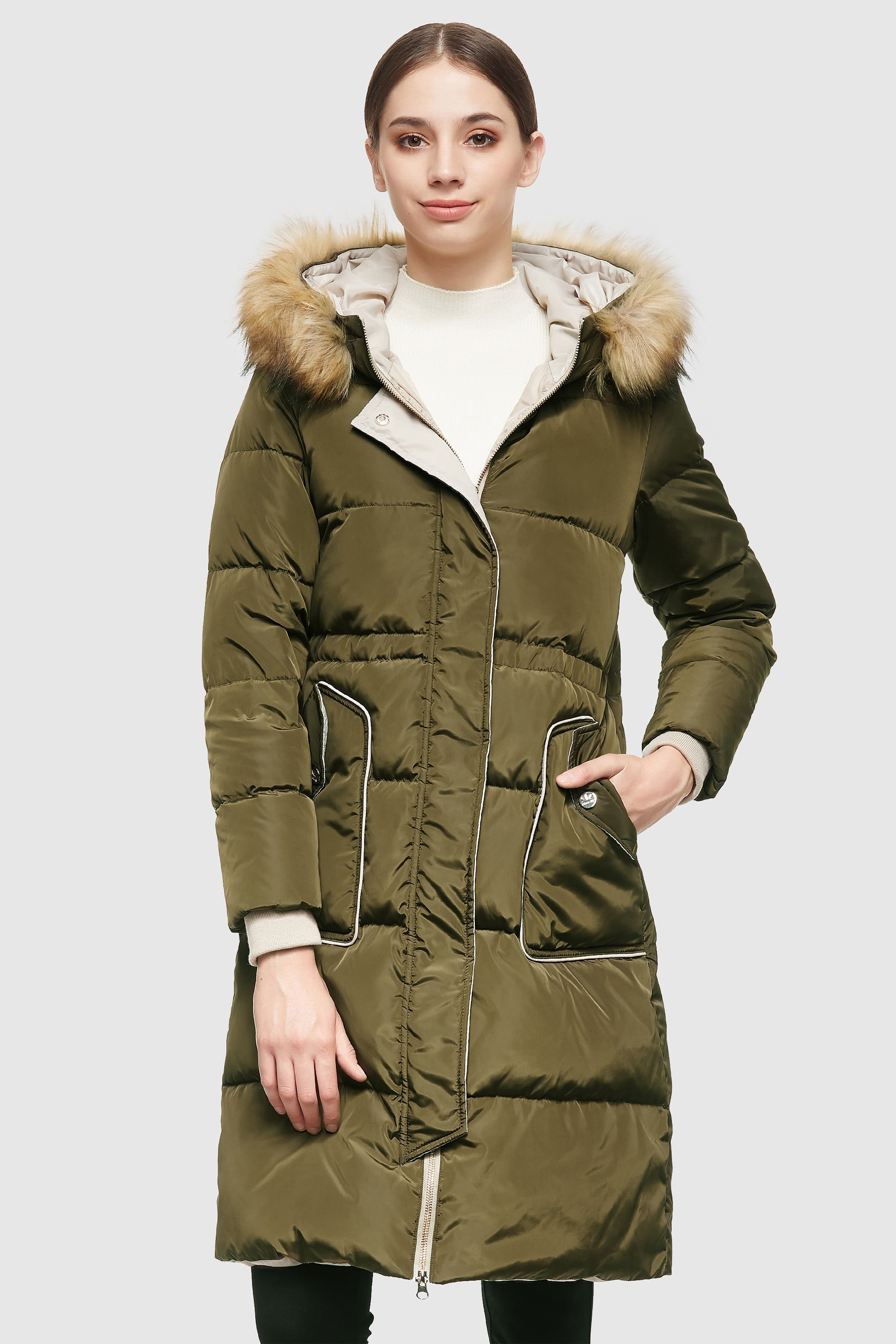 Orolay-Casual Long Hooded Down Coat-#color_Fir Green