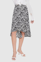 Orolay-Chiffon Midi Skirt-#color_Inkwash Black and White