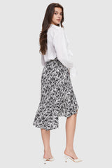 Orolay-Chiffon Midi Skirt-#color_Inkwash Black and White