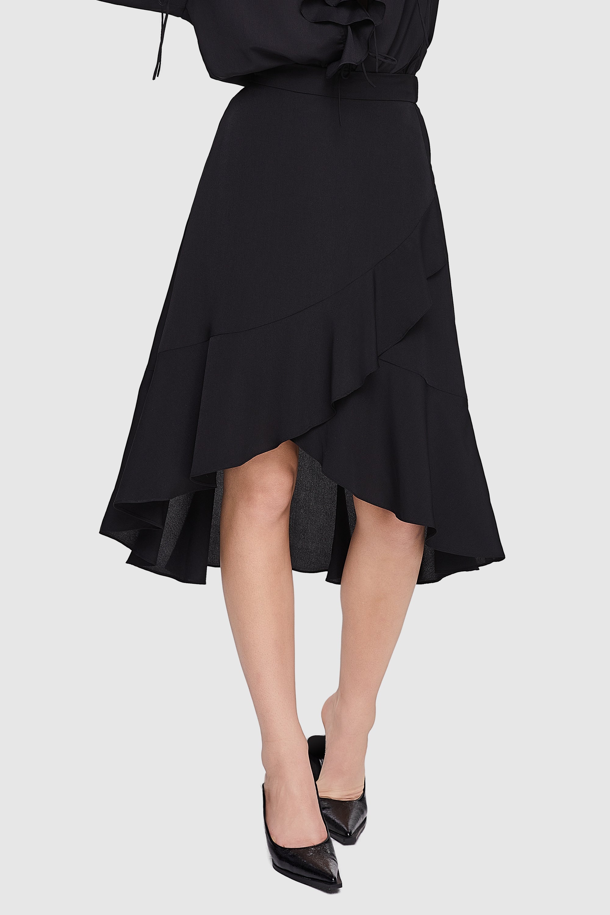 Orolay-Chiffon Midi Skirt-#color_Black