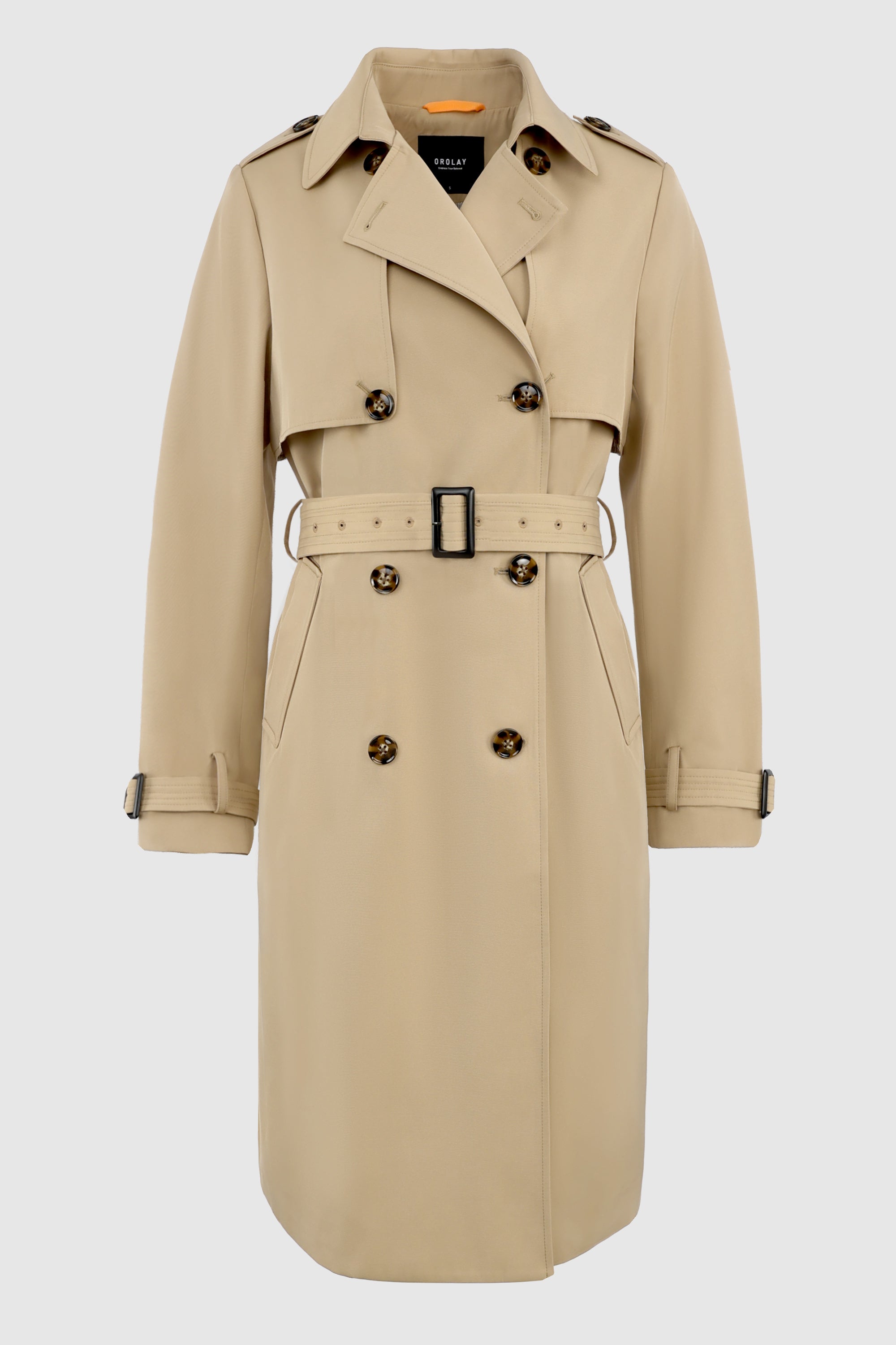 Orolay-Classic Double-Breasted Lapel Trench-#color_Sand