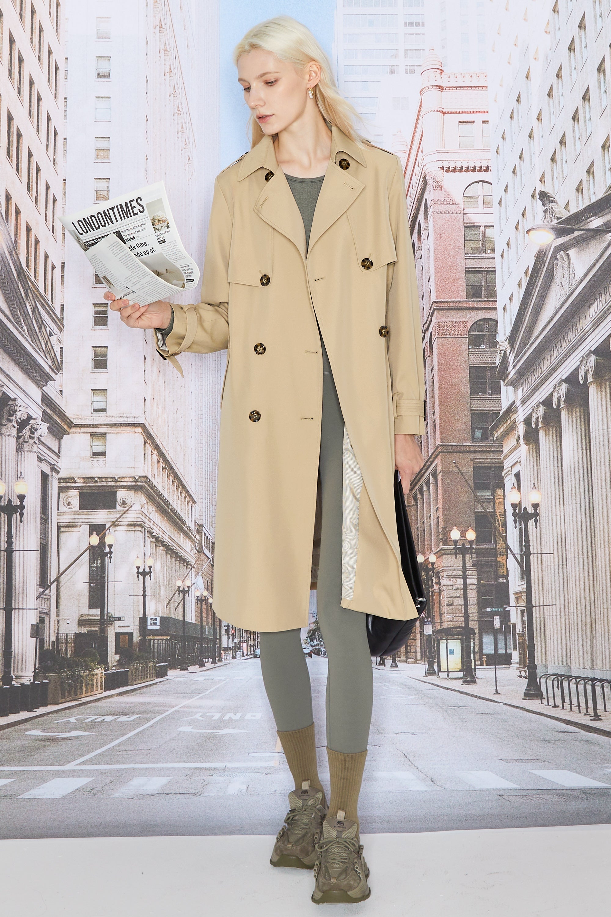 Orolay-Classic Double-Breasted Lapel Trench-#color_Sand