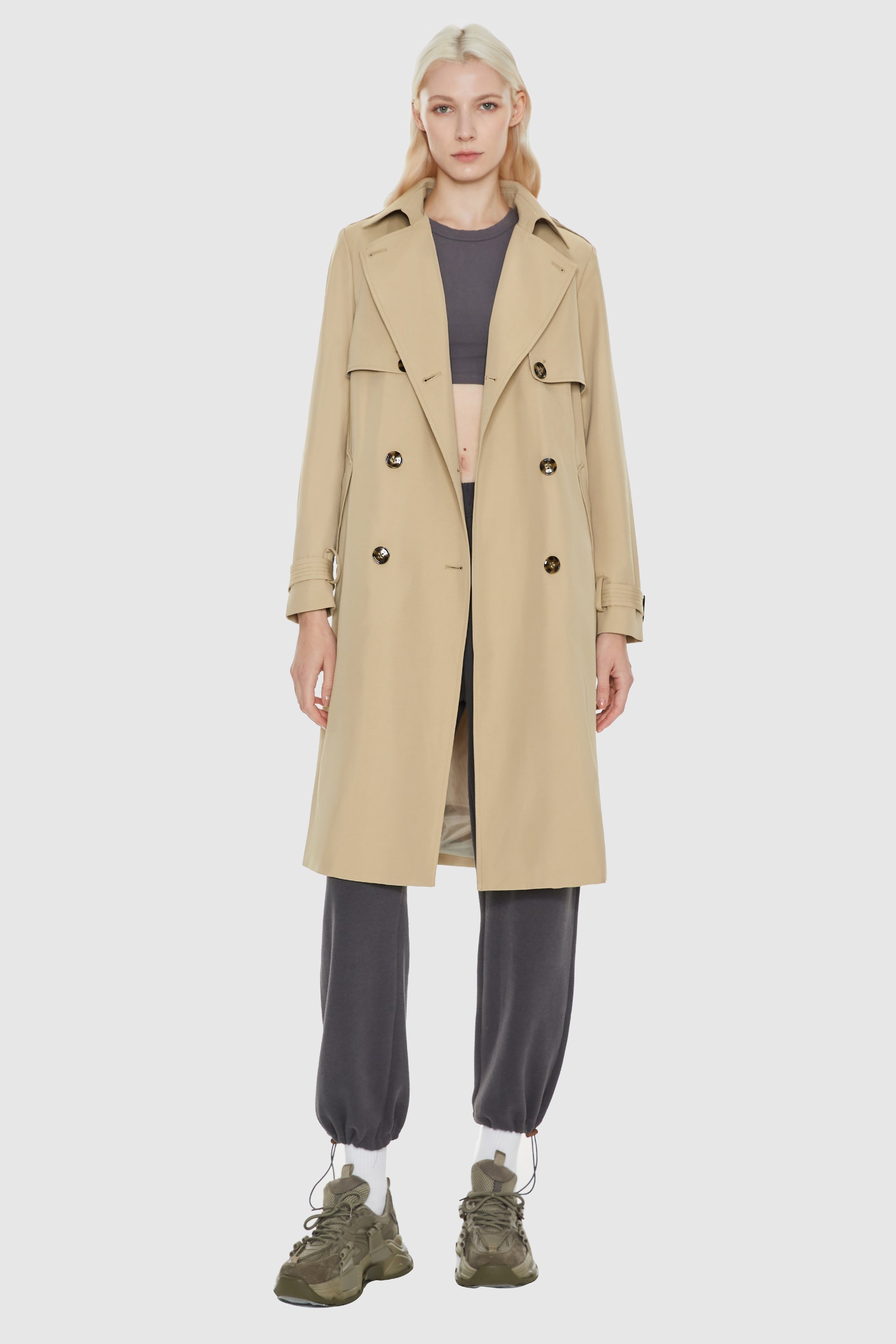 Orolay-Classic Double-Breasted Lapel Trench-#color_Sand