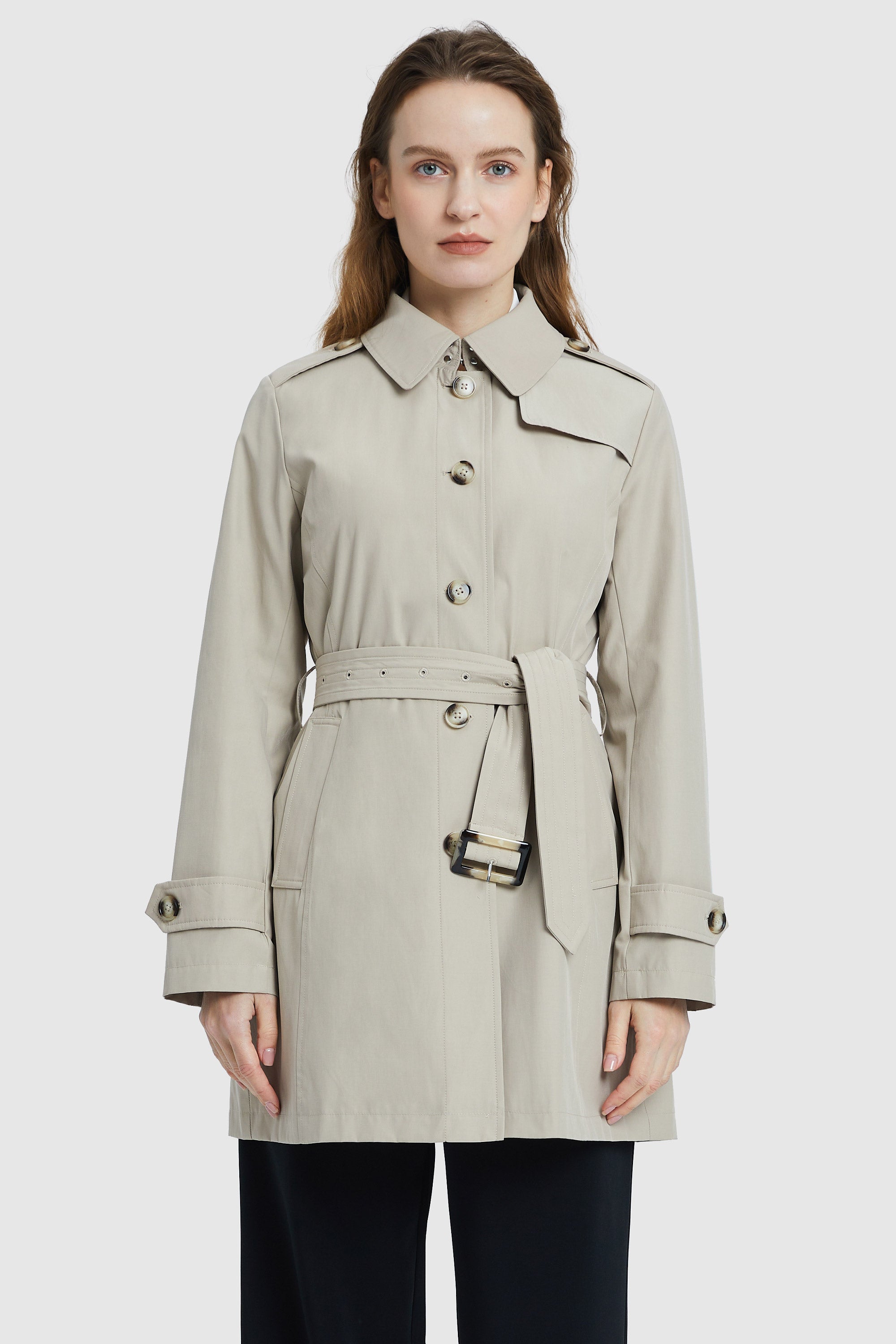 Orolay-Classic Windproof Belted Trench-#color_Silver Birch