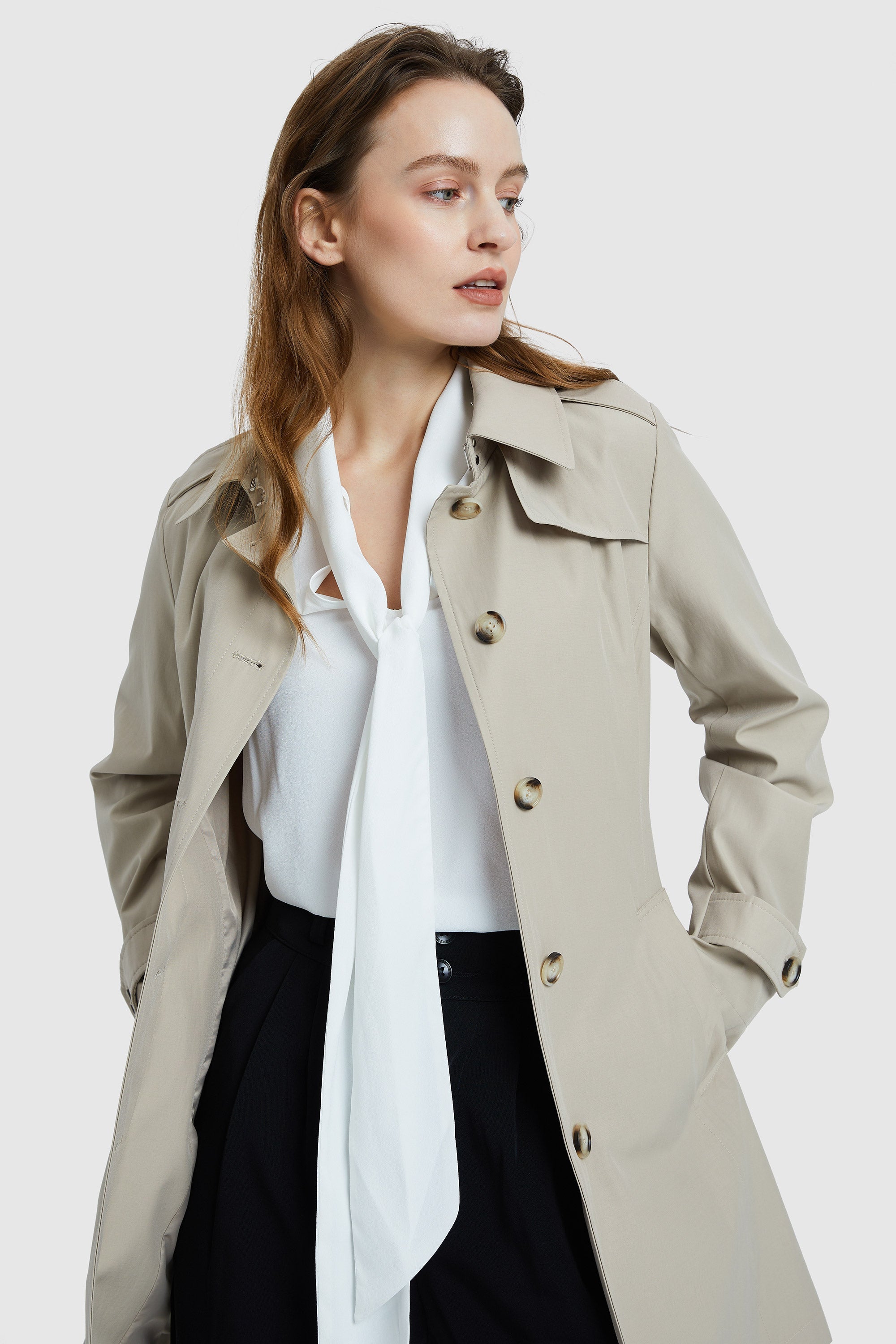 Orolay-Classic Windproof Belted Trench-#color_Silver Birch