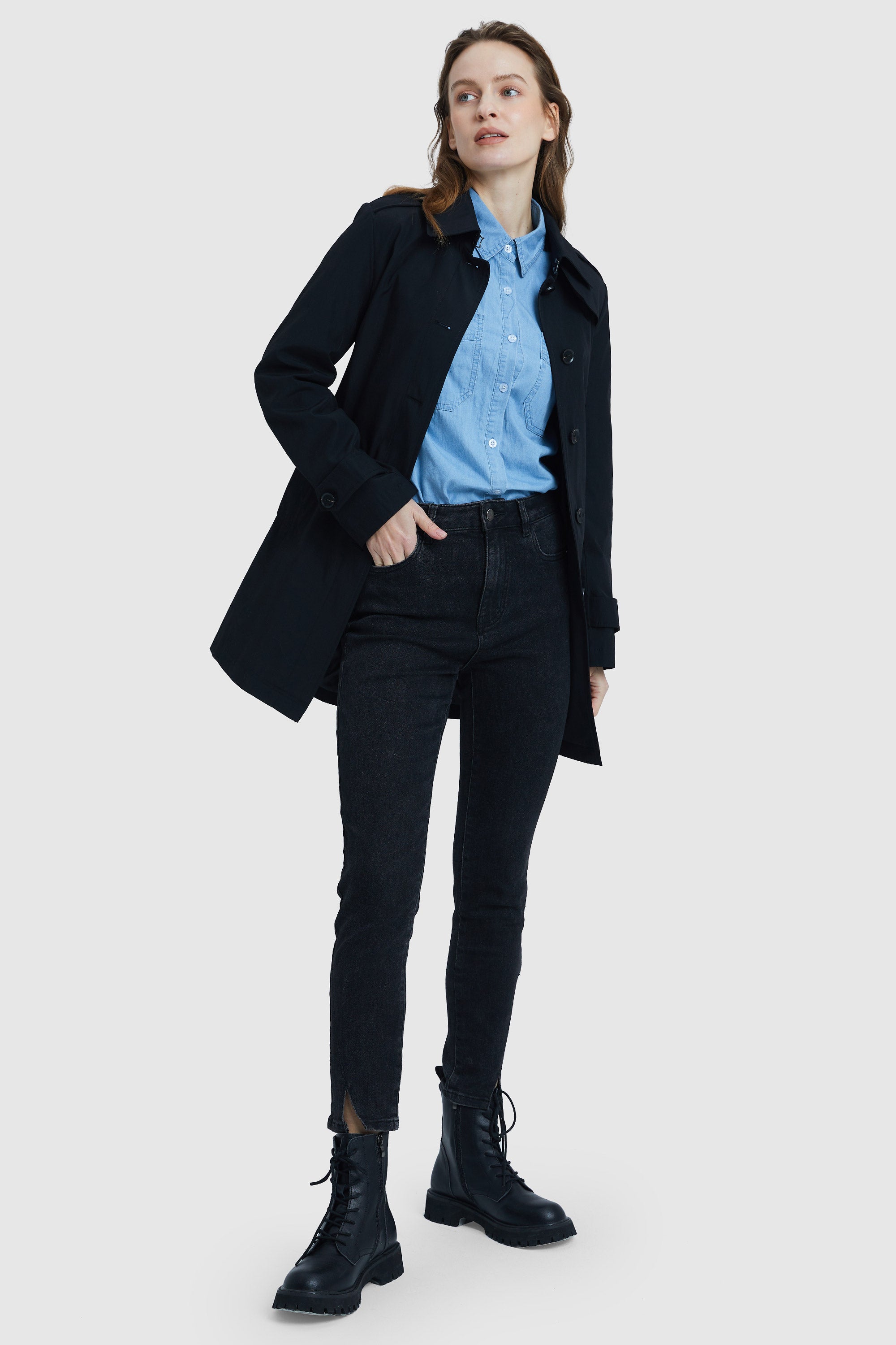 Orolay-Classic Windproof Belted Trench-#color_Black