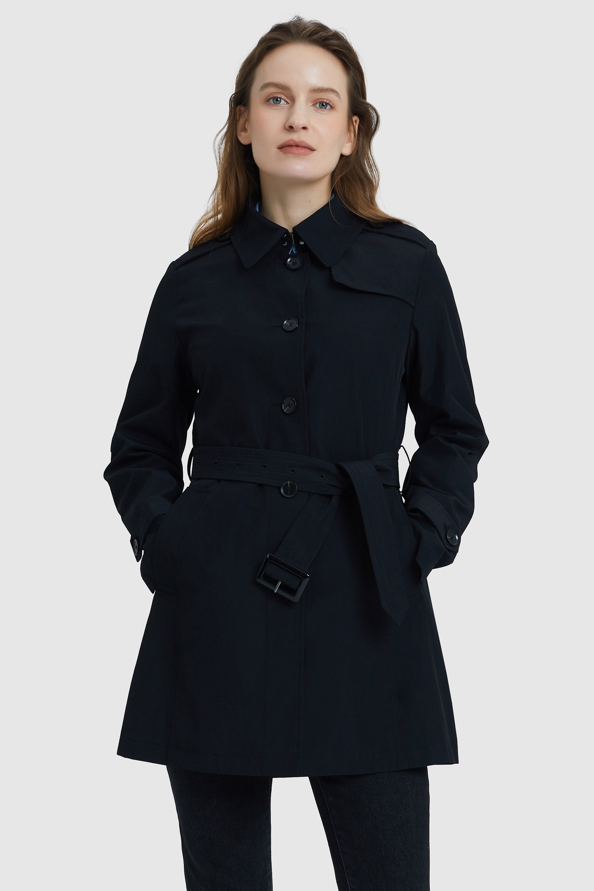 Orolay-Classic Windproof Belted Trench-#color_Black