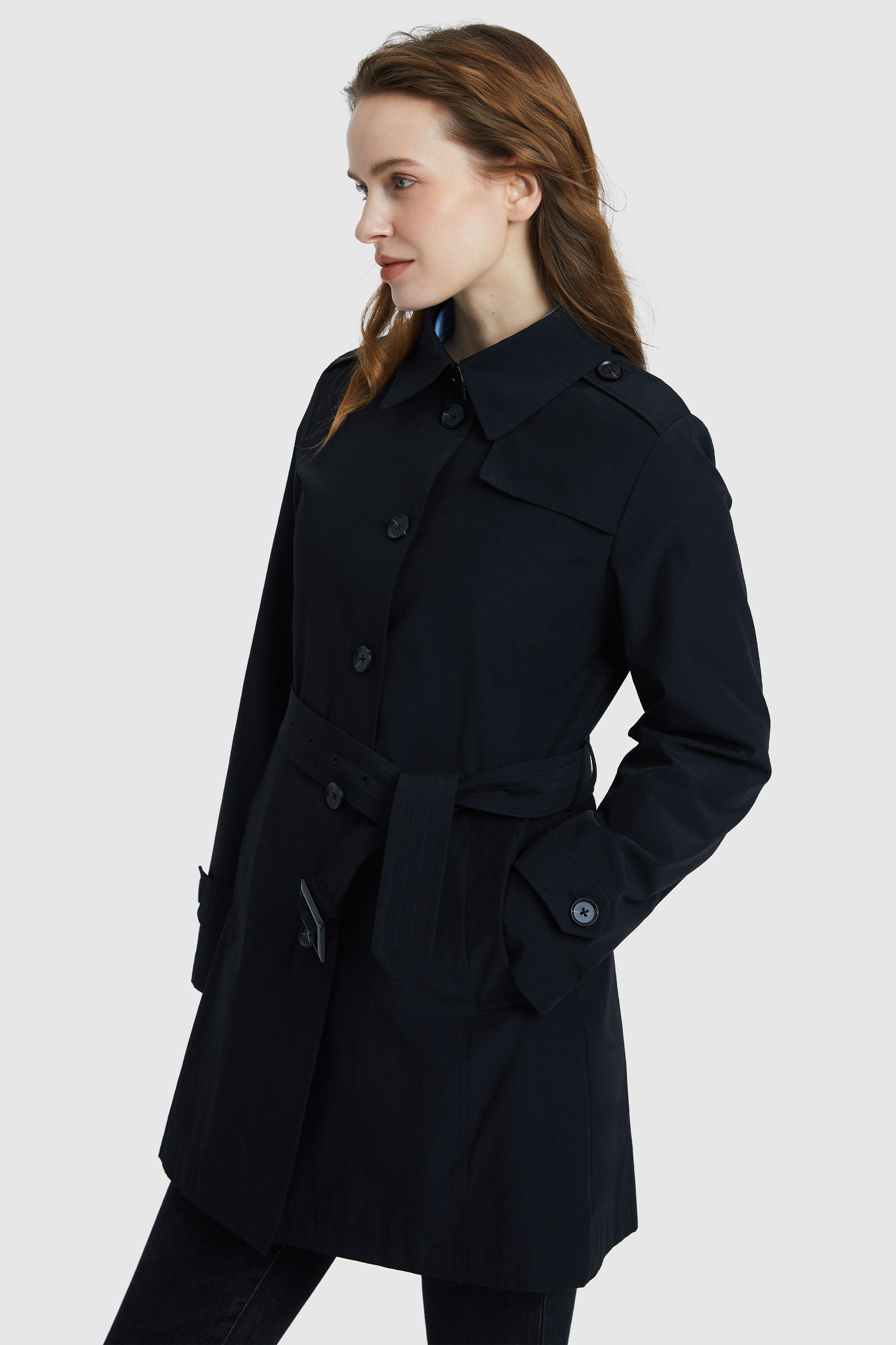 Orolay-Classic Windproof Belted Trench-#color_Black