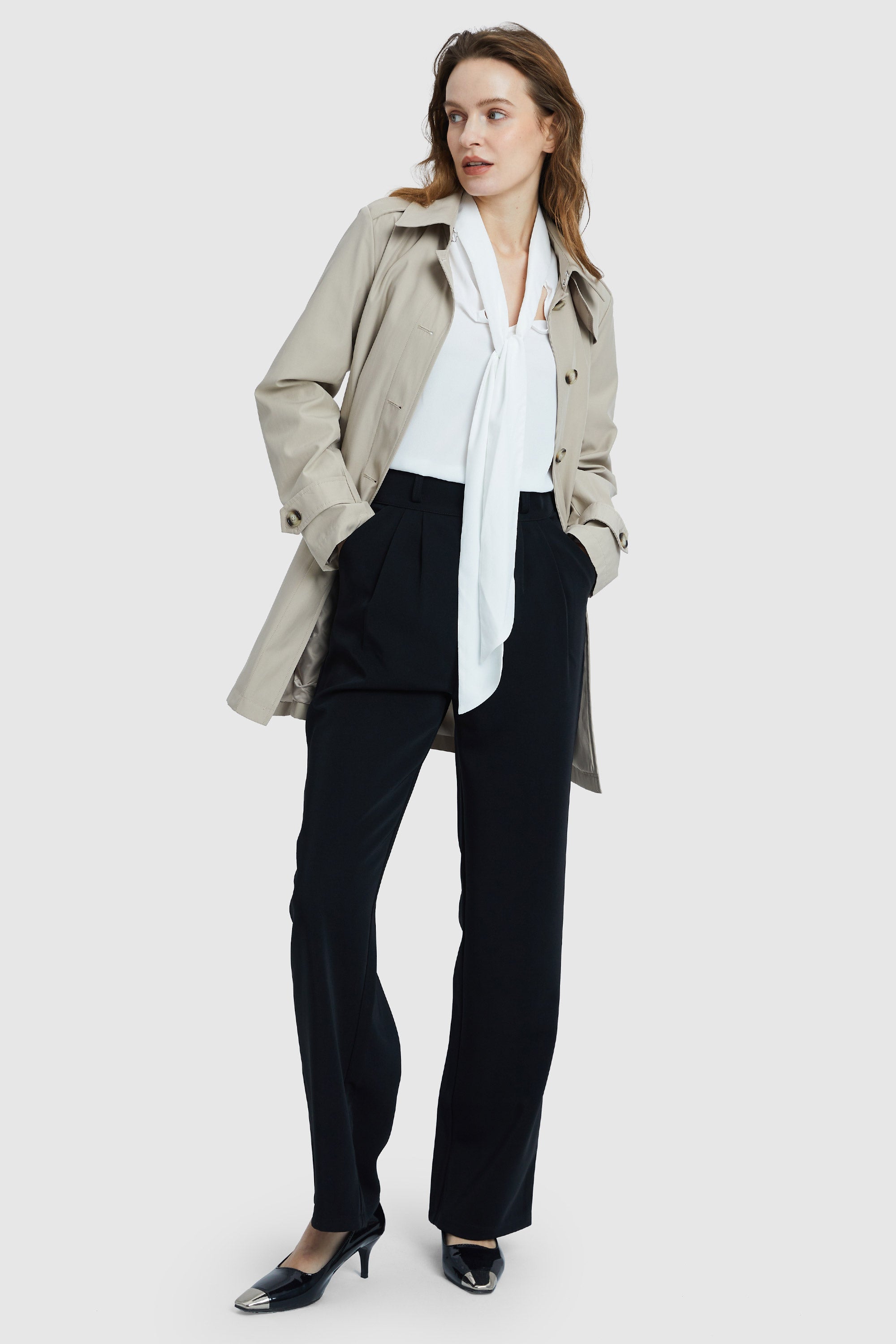 Orolay-Classic Windproof Belted Trench-#color_Silver Birch