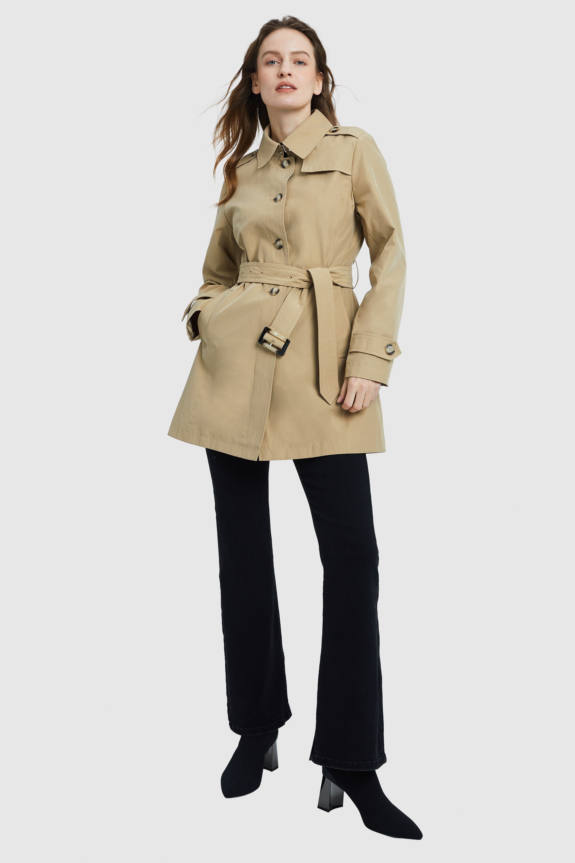 Orolay-Classic Windproof Belted Trench-#color_Frosted Almond