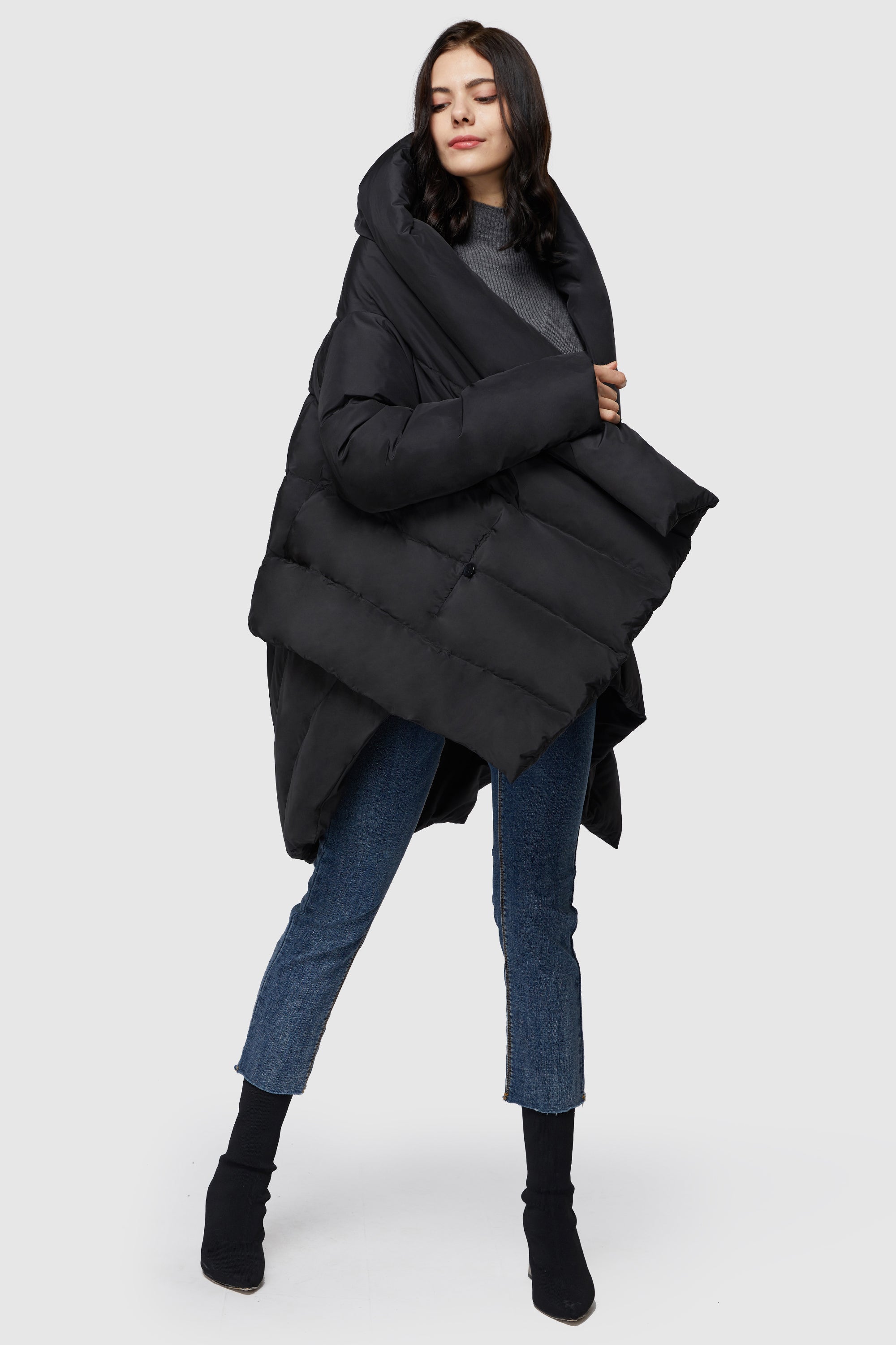 Orolay-Cloak Puffer Down Coat-#color_Black