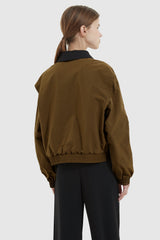 Orolay-Collared Bomber Jacket-#color_Bronze Brown