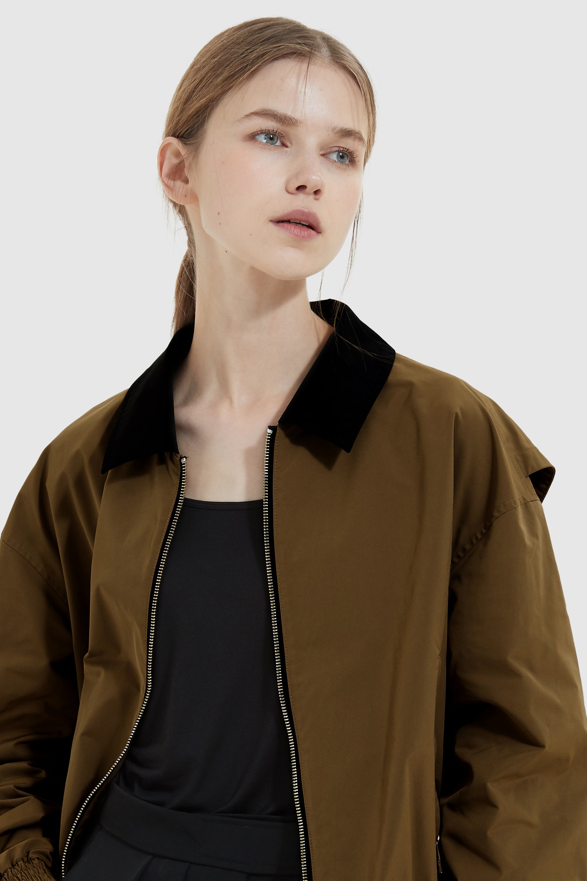 Orolay-Collared Bomber Jacket-#color_Bronze Brown