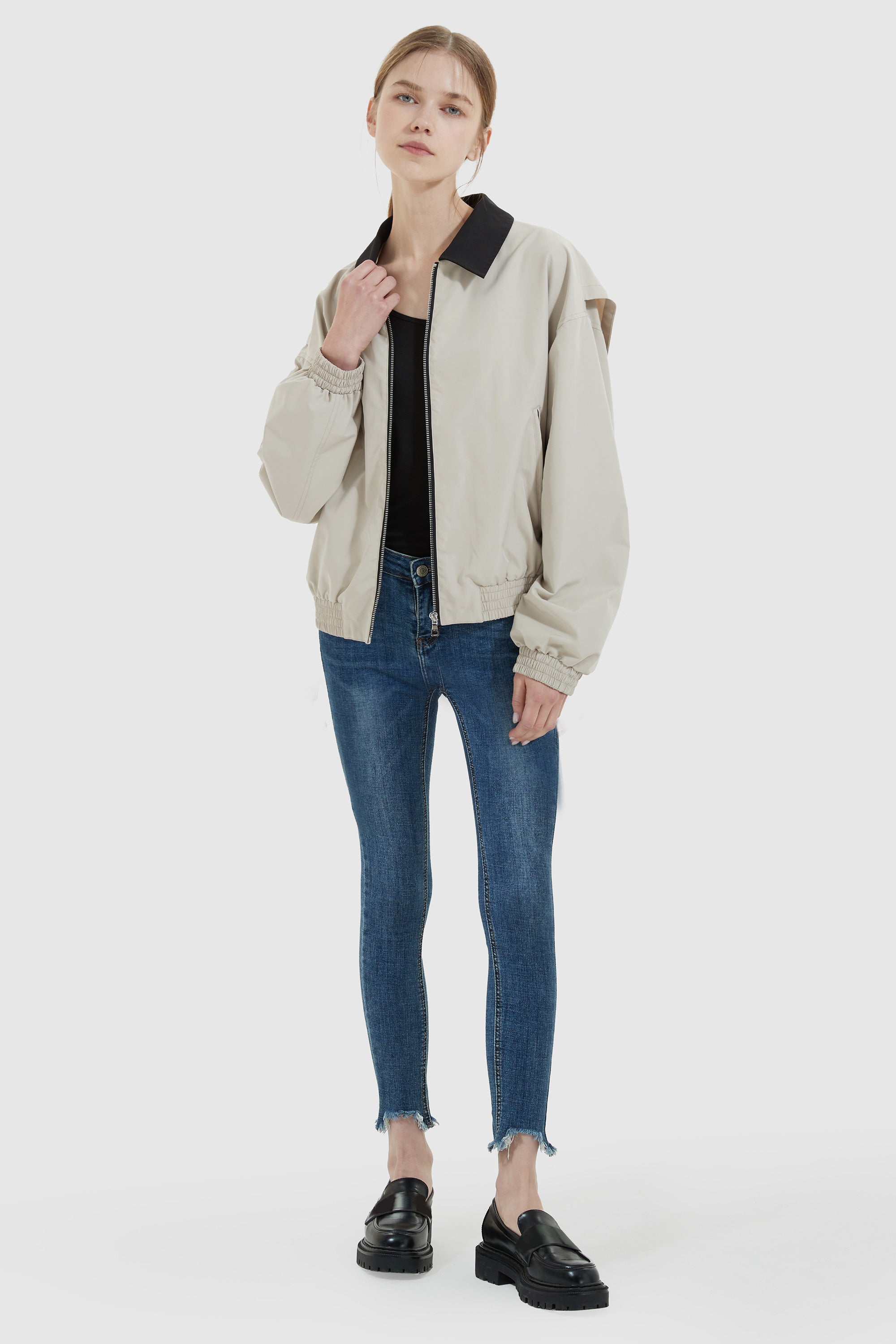 Orolay-Collared Bomber Jacket-#color_Moonstruck