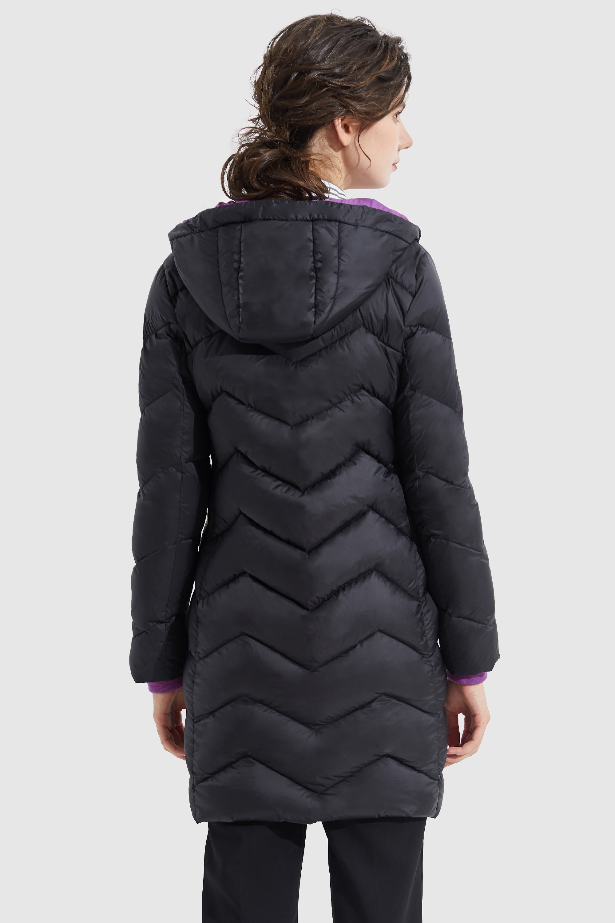 Orolay-Contrast Color Hooded Down Coat-#color_Black