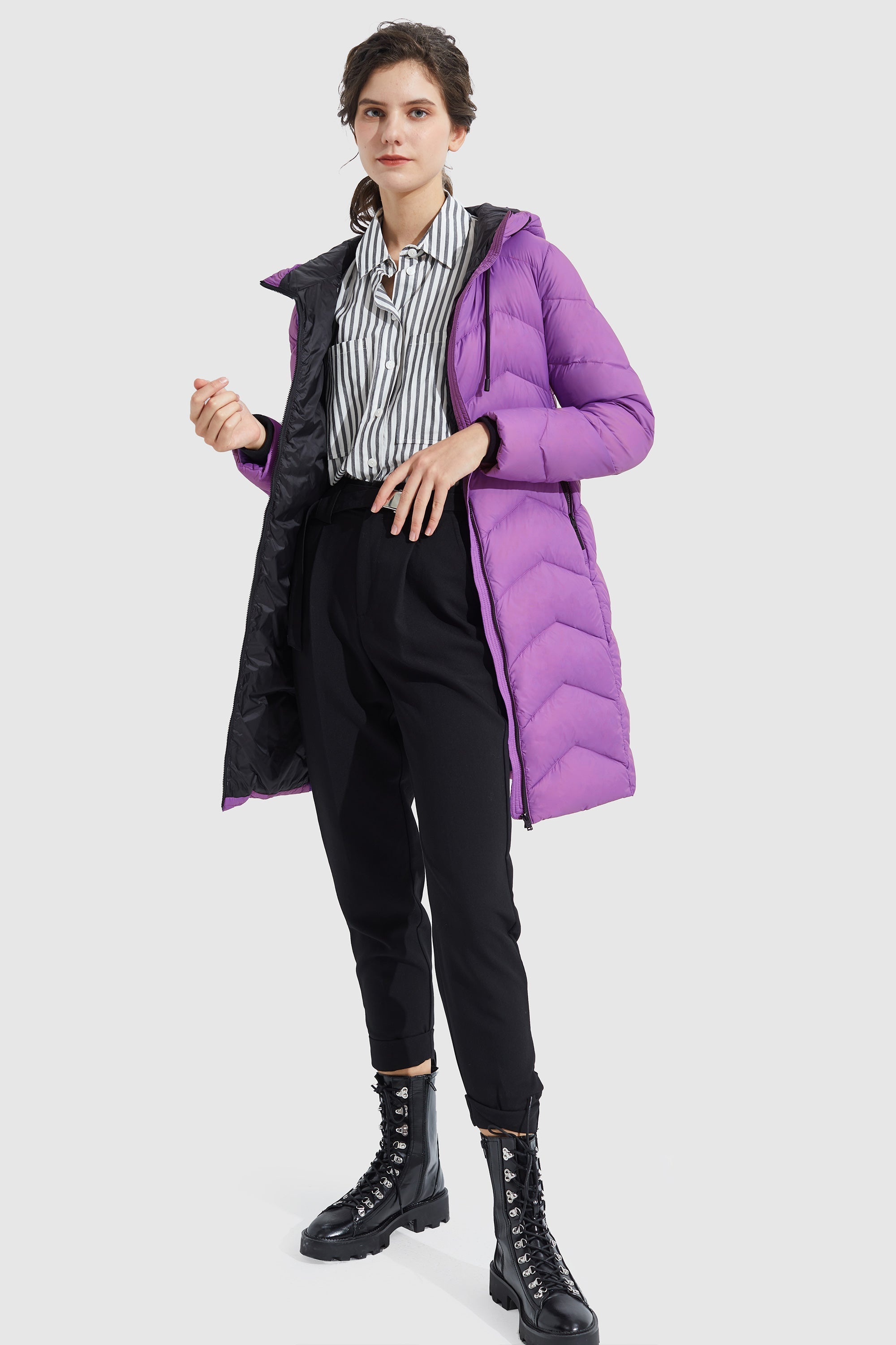 Orolay-Contrast Color Hooded Down Coat-#color_First Bloom