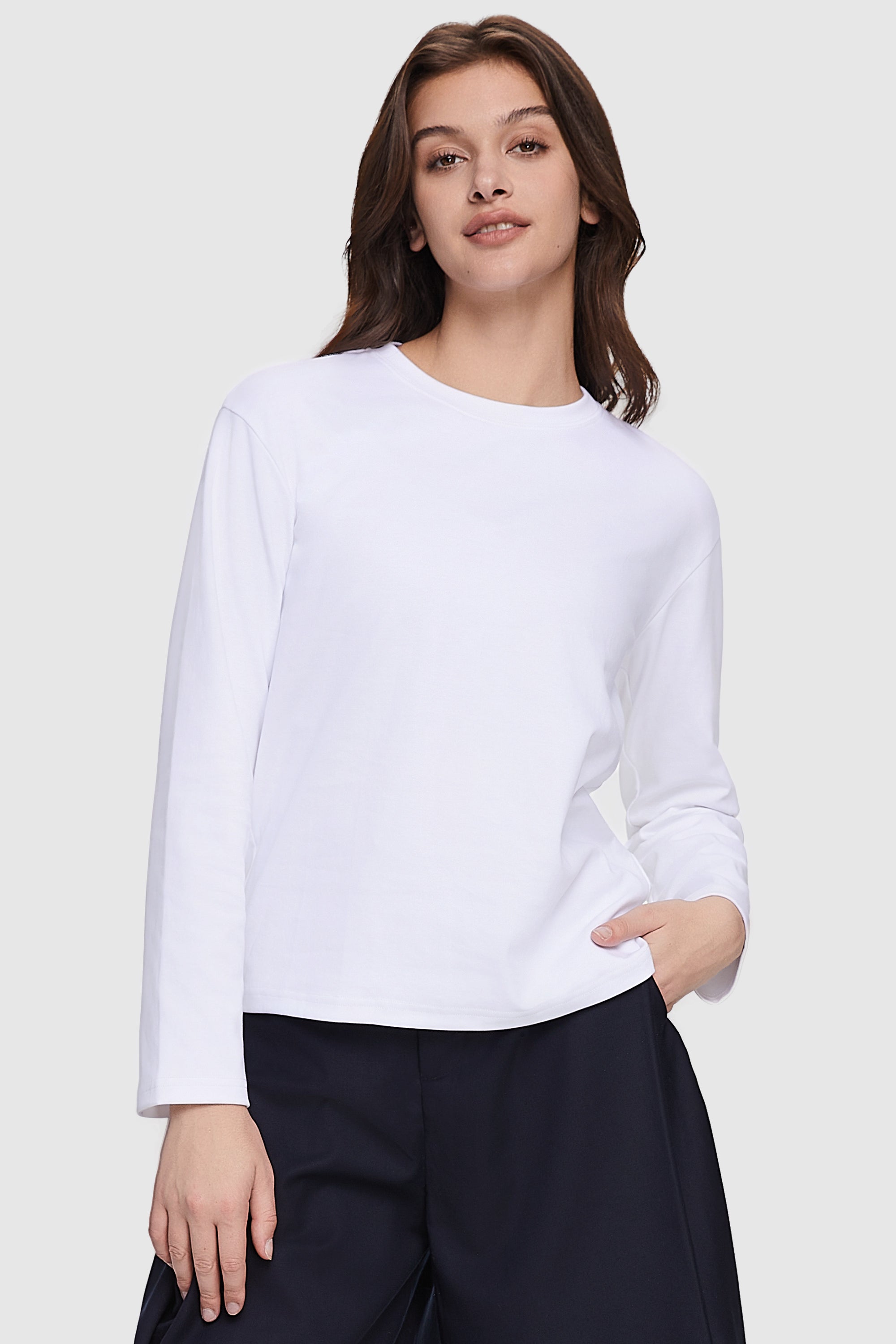 Orolay-Crewneck Long Sleeve Shirt-Image 1 of Crew Neck Long Sleeve Shirt from Orolay - #color_White