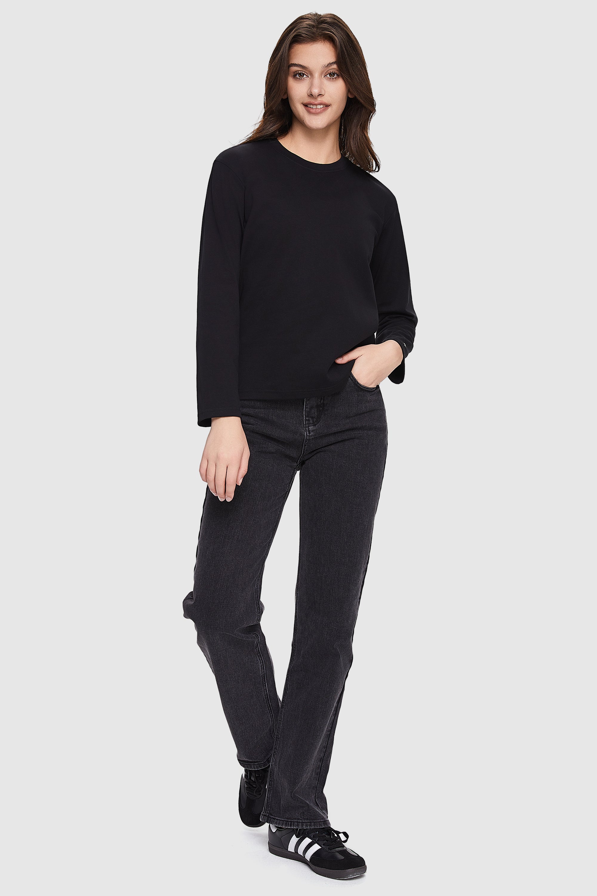 Orolay-Crewneck Long Sleeve Shirt-Image 2 of Crew Neck Long Sleeve Shirt from Orolay - #color_Ink