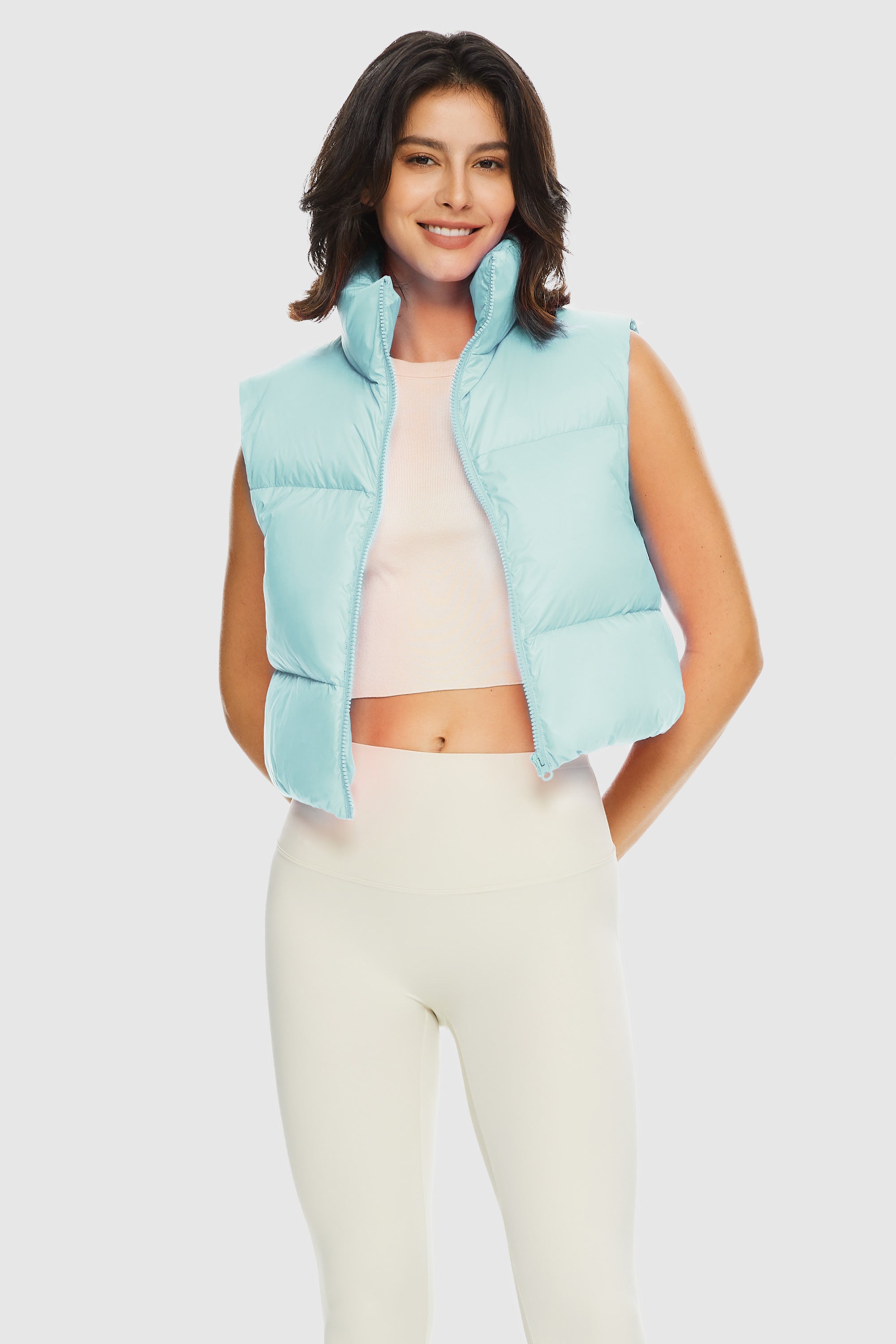 Orolay-Cropped Puffer Down Vest-#color_Blue Glass