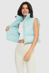 Orolay-Cropped Puffer Down Vest-#color_Blue Glass