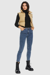 Orolay-Cropped Puffer Down Vest-#color_Sand