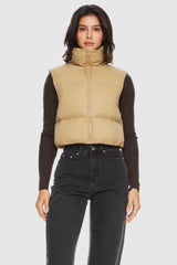 Orolay-Cropped Puffer Down Vest-#color_Sand