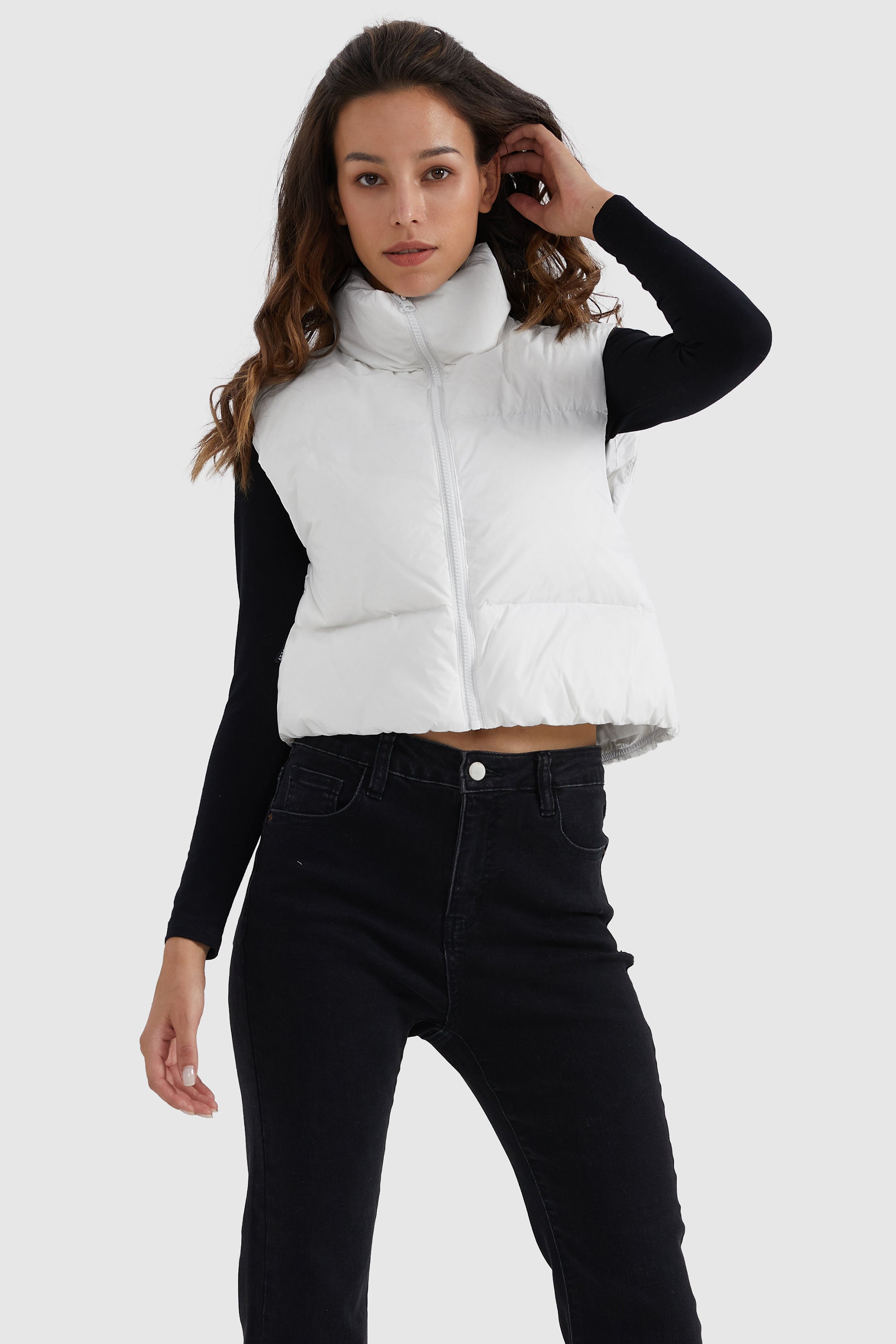 Orolay-Cropped Puffer Down Vest-#color_White