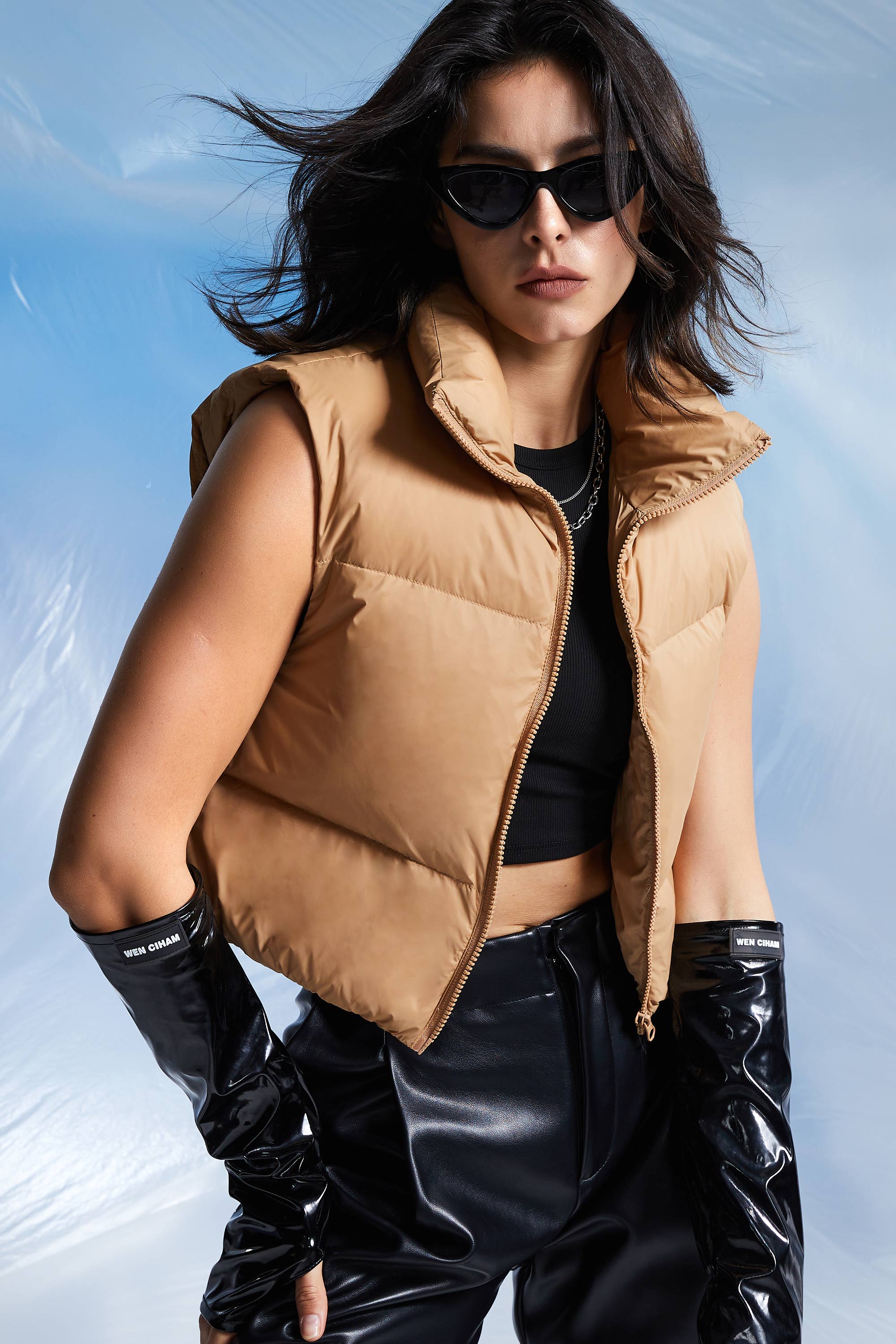 Orolay-Cropped Puffer Down Vest-#color_Sand