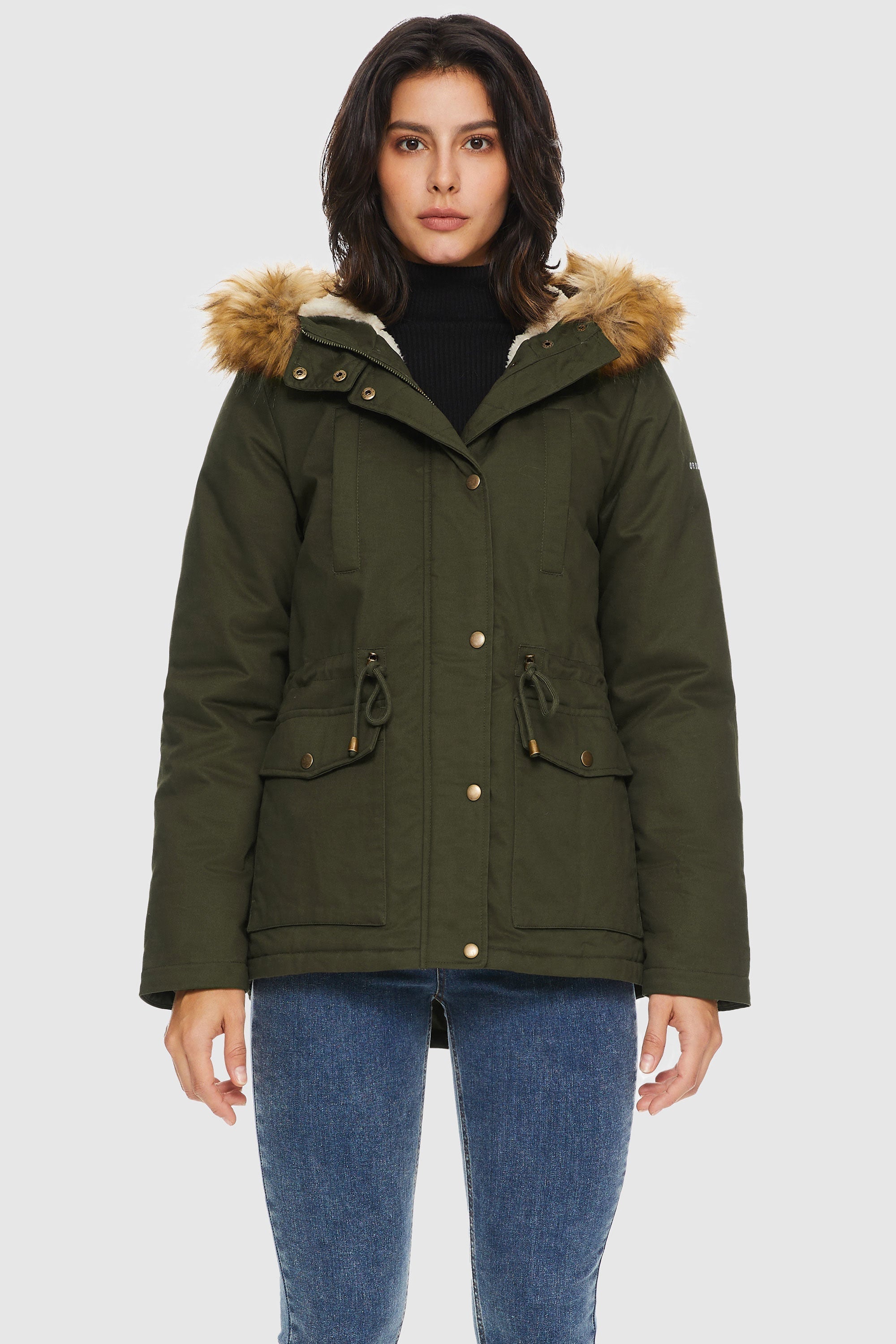 Orolay-Detachable Faux Fur Winter Parka Jacket-#color_Chive