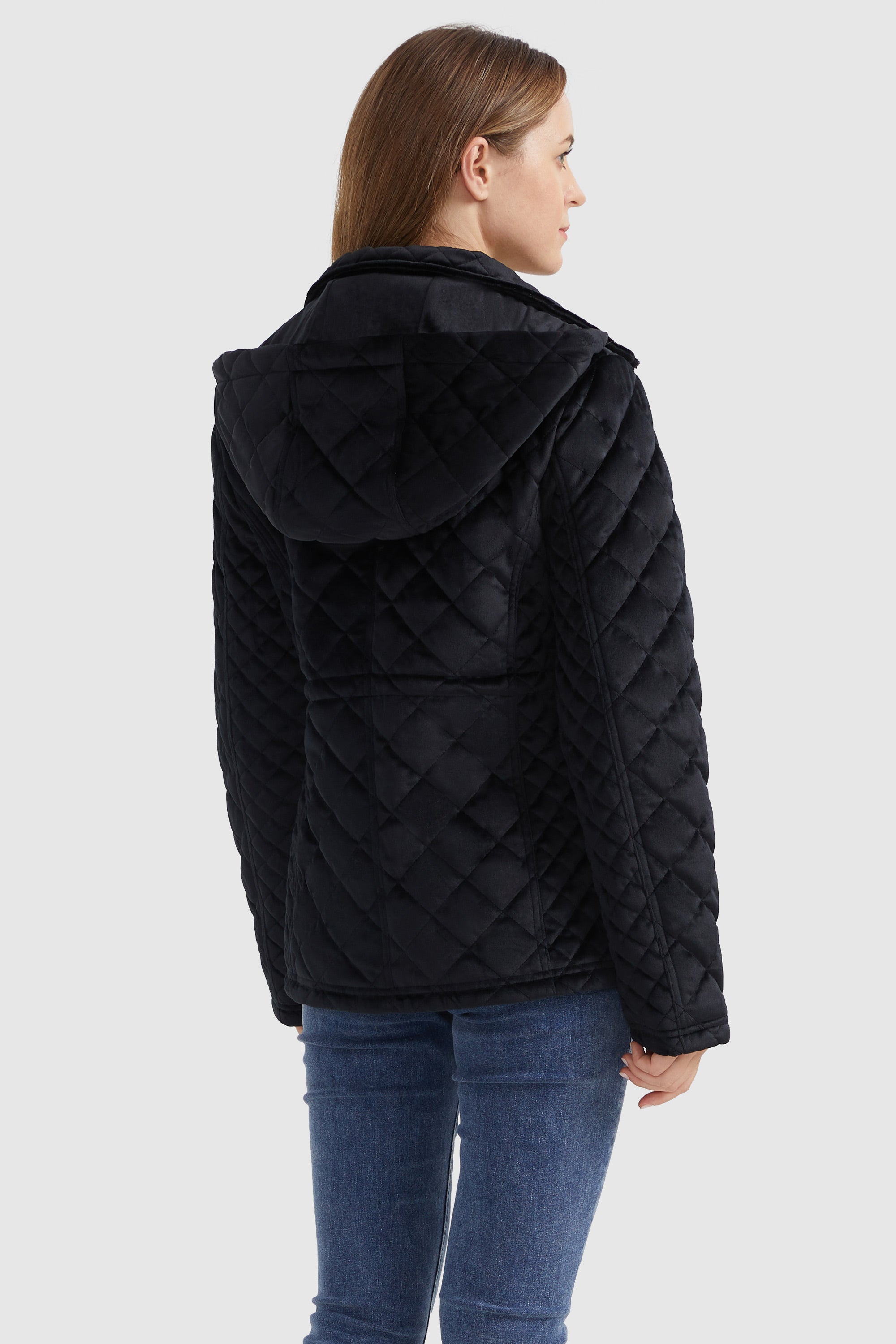 Orolay-Diamond Quilted Drawstring Waist Winter Coat-#color_Black